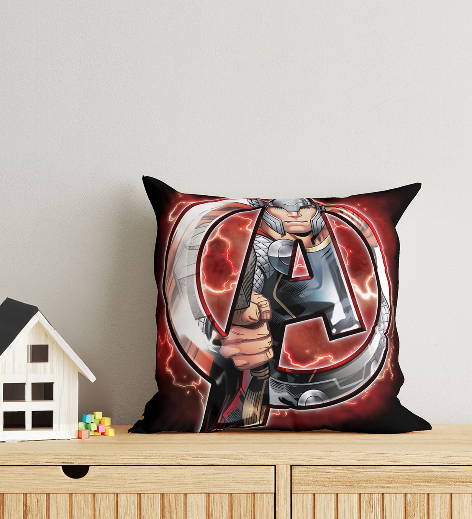 Maroon Polyester Marvel 16x16 inches Reversible Kids Cushion (1 Pc)