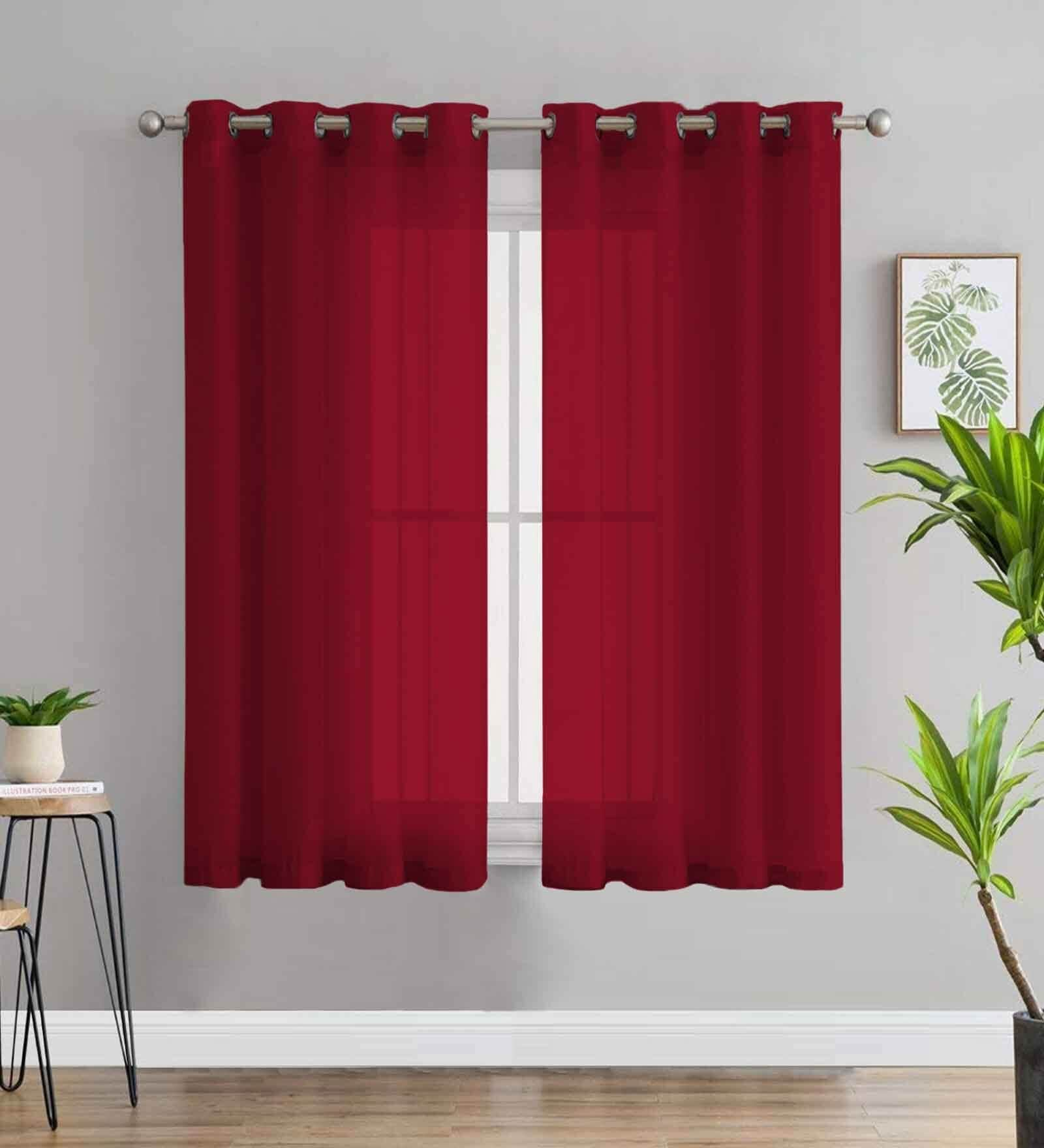 Buy Maroon Polyester Solid 5ft Sheer Eyelet Window Curtains (pack Of 2 