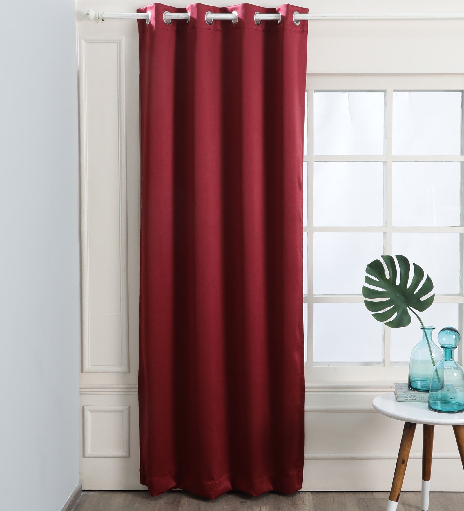 Maroon Solid Polyester 9 Ft Blackout Eyelet Door Curtain