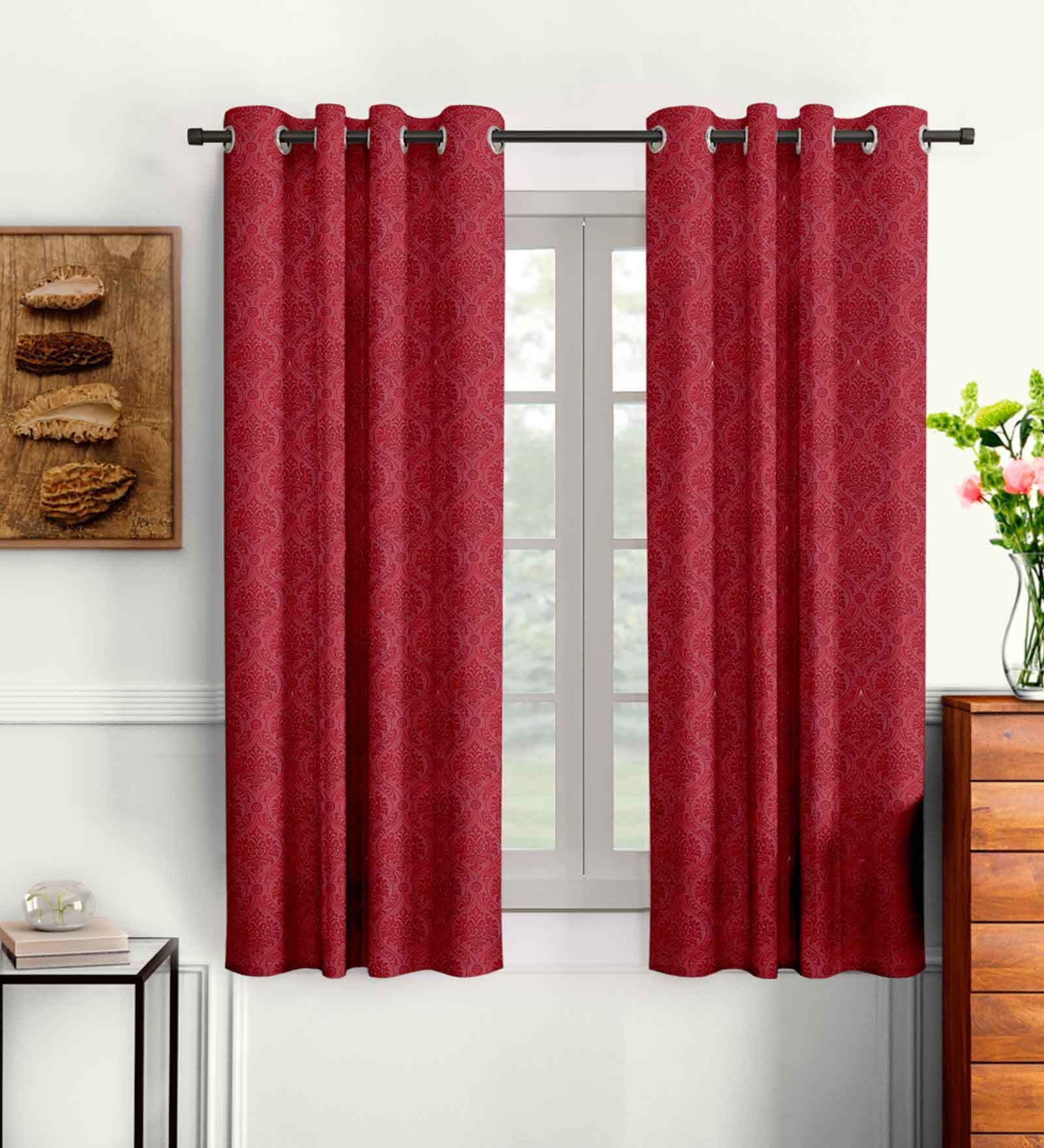 Buy Maroon Solid Polyester 5 Ft Semisheer Eyelet Window Curtains (Set ...