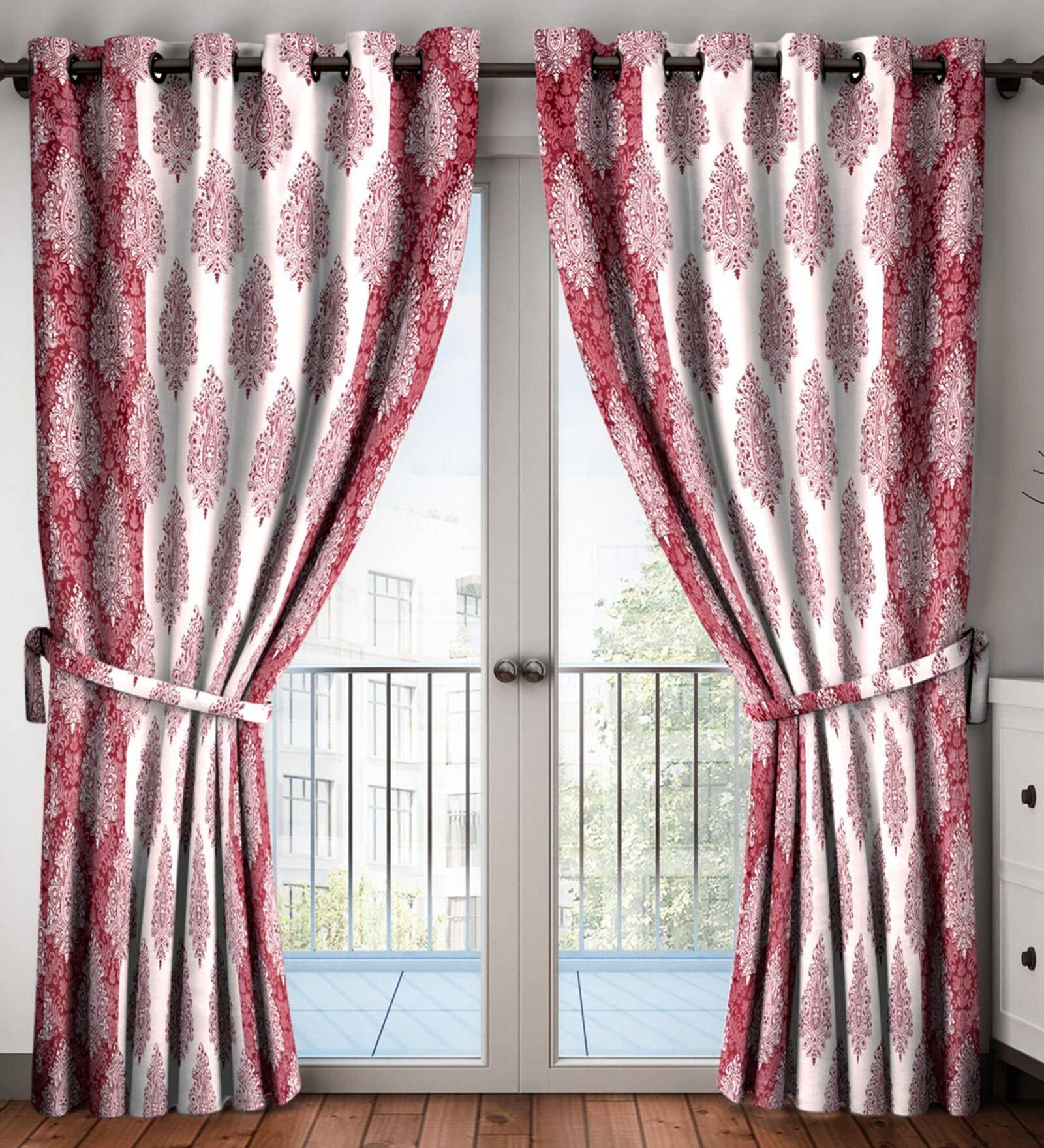 Maroon Traditional Polyester 7 Ft Semisheer Eyelet Door Curtains (Set of 2)