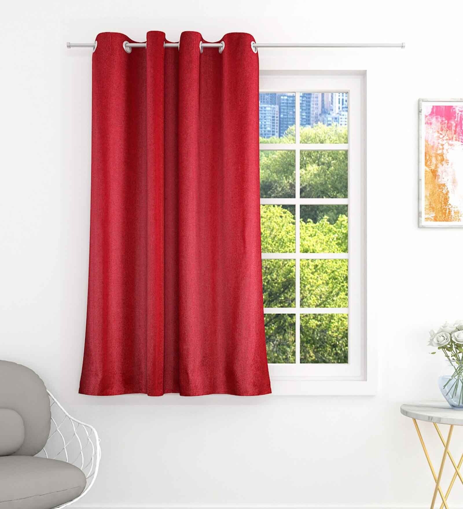 Maroon Premium Jute Solid 5ft Light Filtering Eyelet Window Curtain (1 Pc)