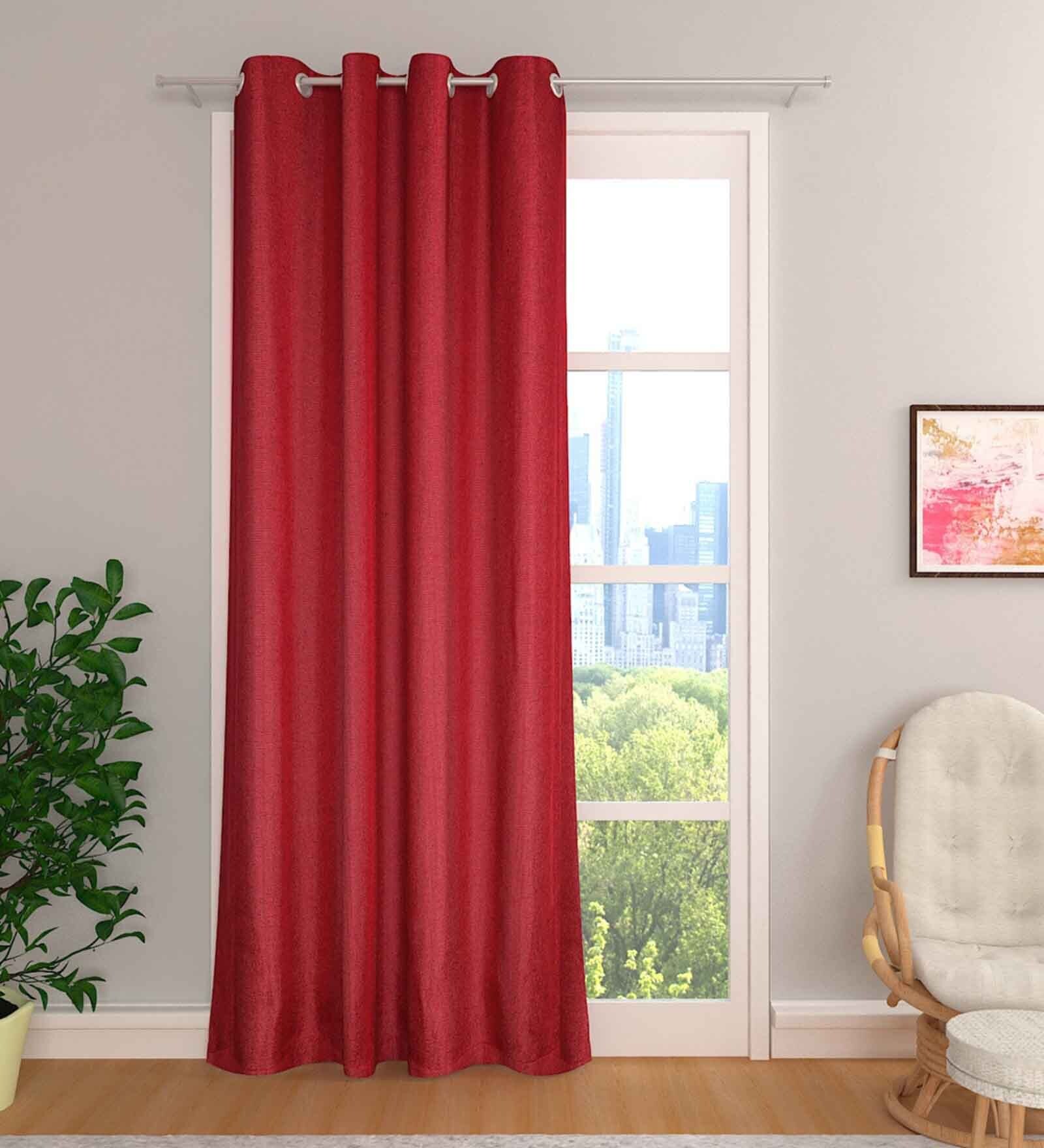 Maroon Premium Jute Solid 7ft Light Filtering Eyelet Longdoor Curtain (1 Pc)