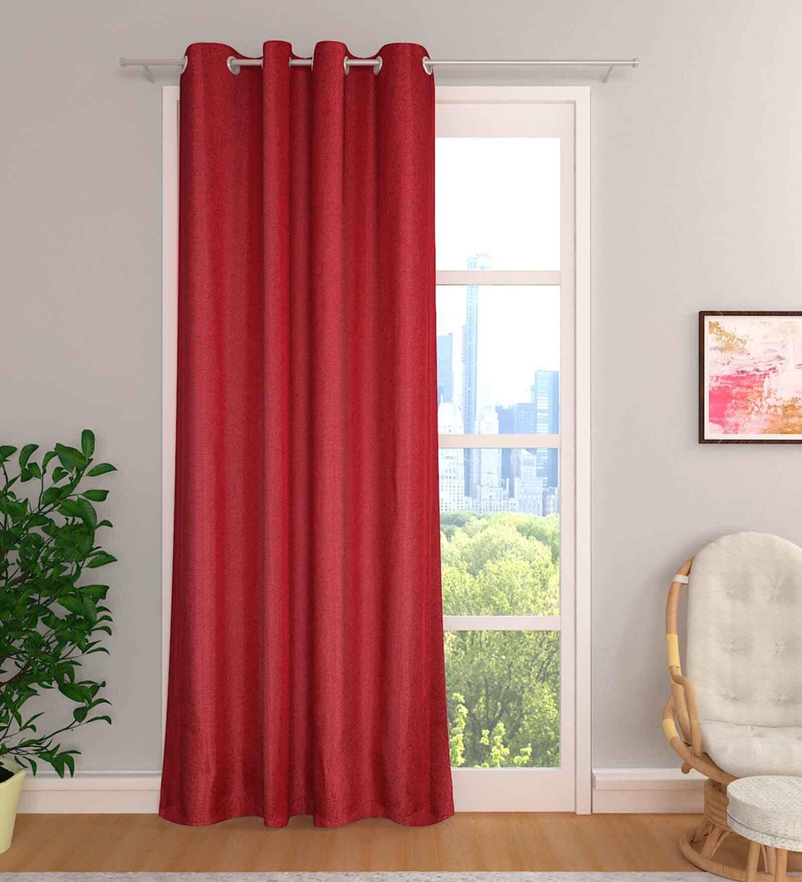 Maroon Premium Jute Solid 8ft Light Filtering Eyelet Longdoor Curtain (1 Pc)