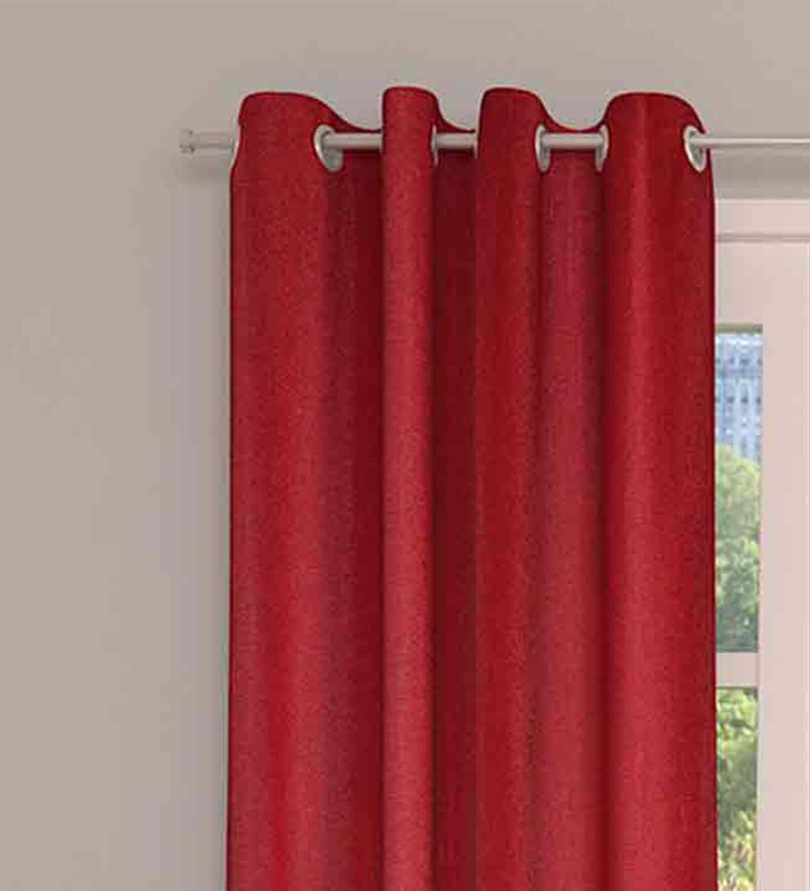 Maroon Solid Jute 8 Ft Light Filtering Eyelet Door Curtains (Set of 2)