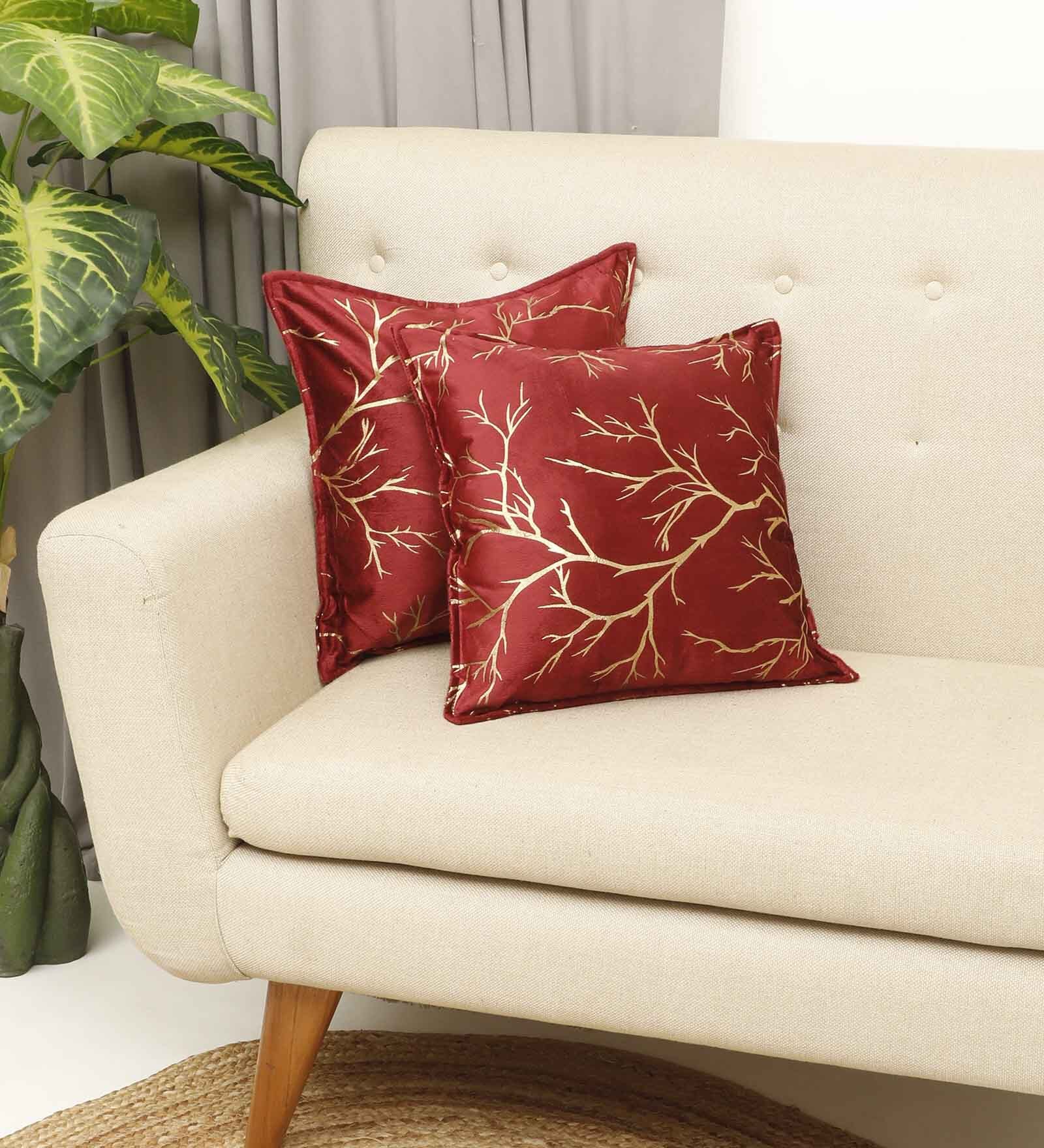Maroon Printed Velevt 2 Cushion Covers