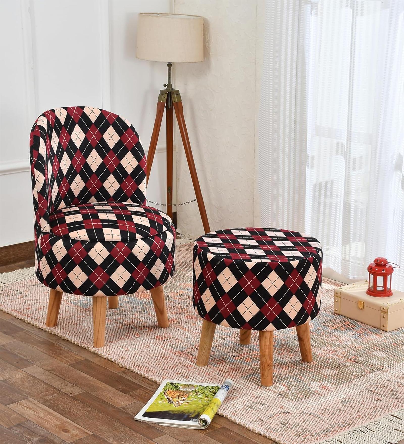 Maroon Seamless Geometric Printed Chair & Stool