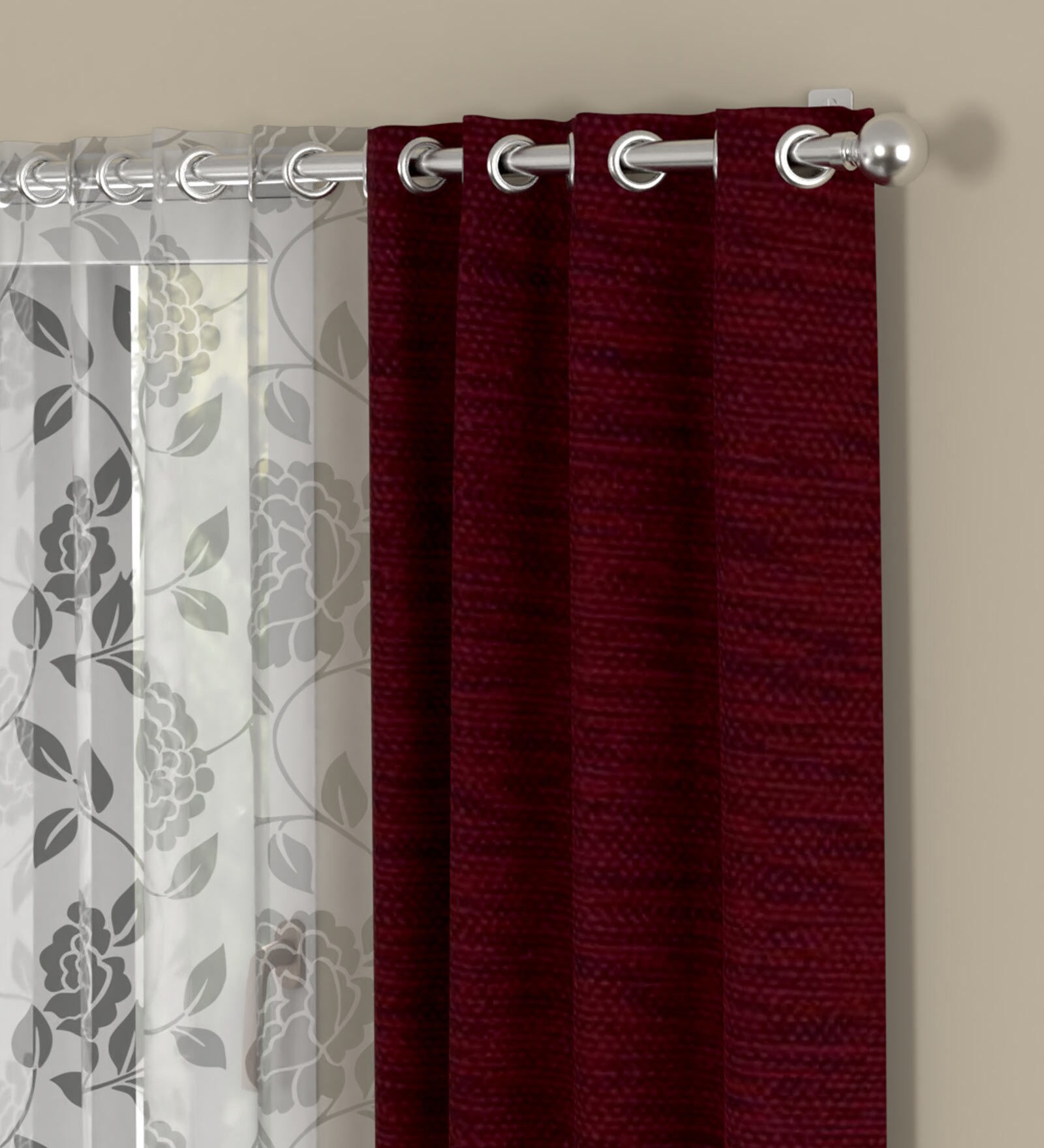 Buy Maroon Solid Polyester 5 Ft Semisheer Eyelet Window Curtains (Set