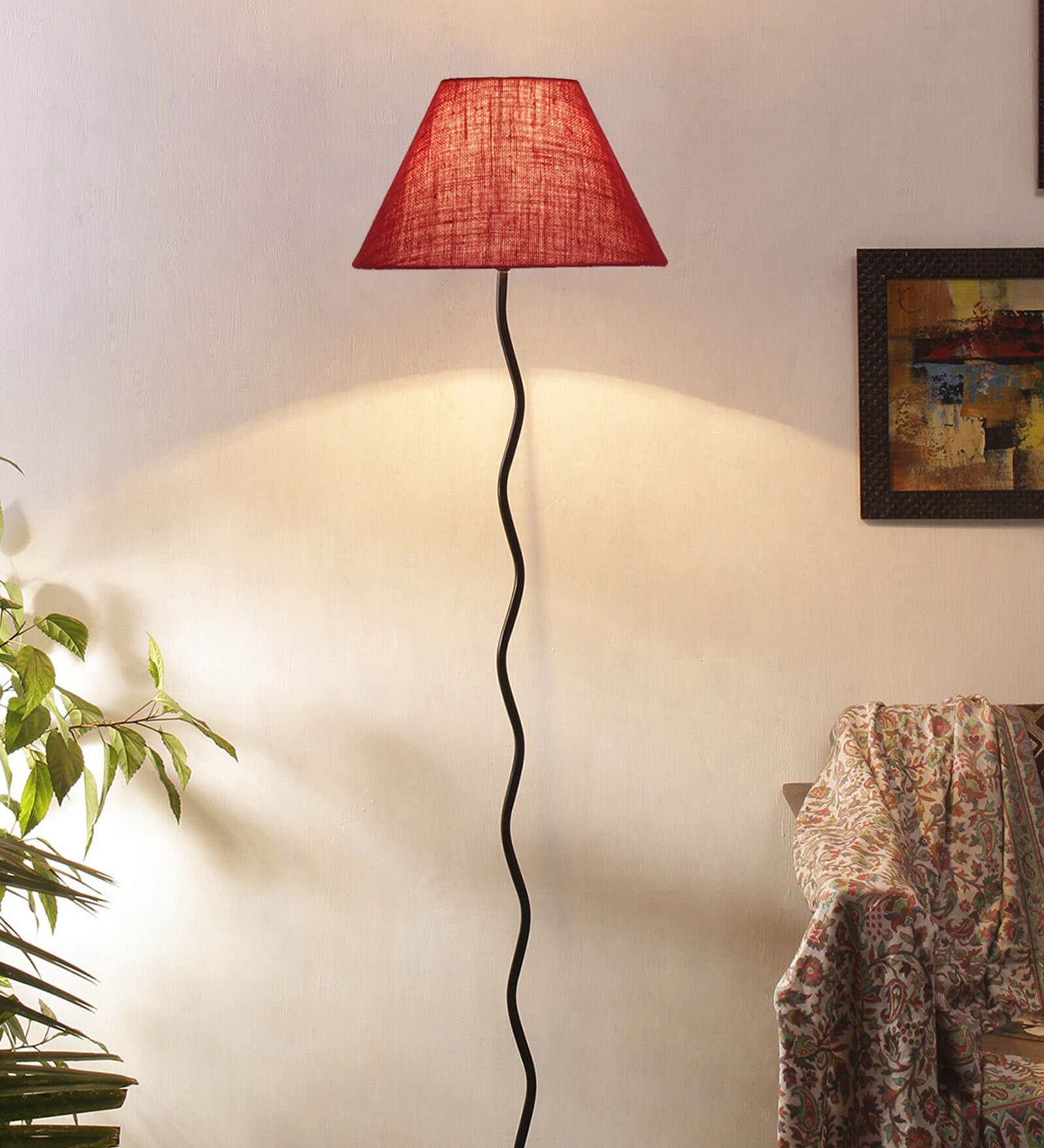 Mabel Maroon Jute Shade Club Floor Lamp With Iron Base