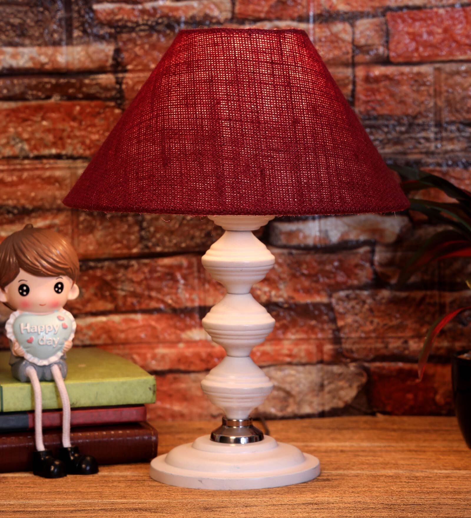 Maroon Shade Table Lamp With Metal Base