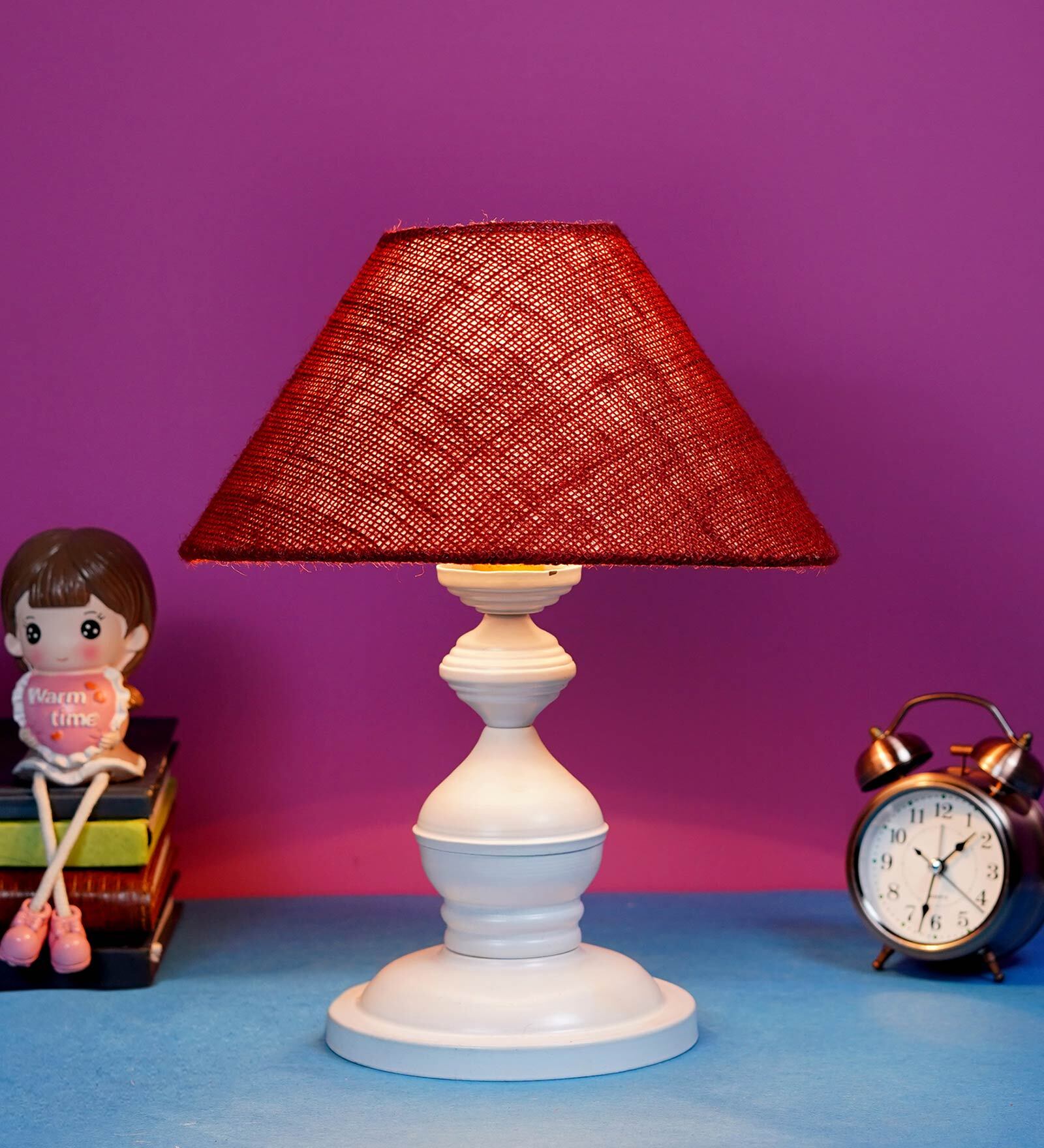 Maroon Shade Table Lamp With Metal Base