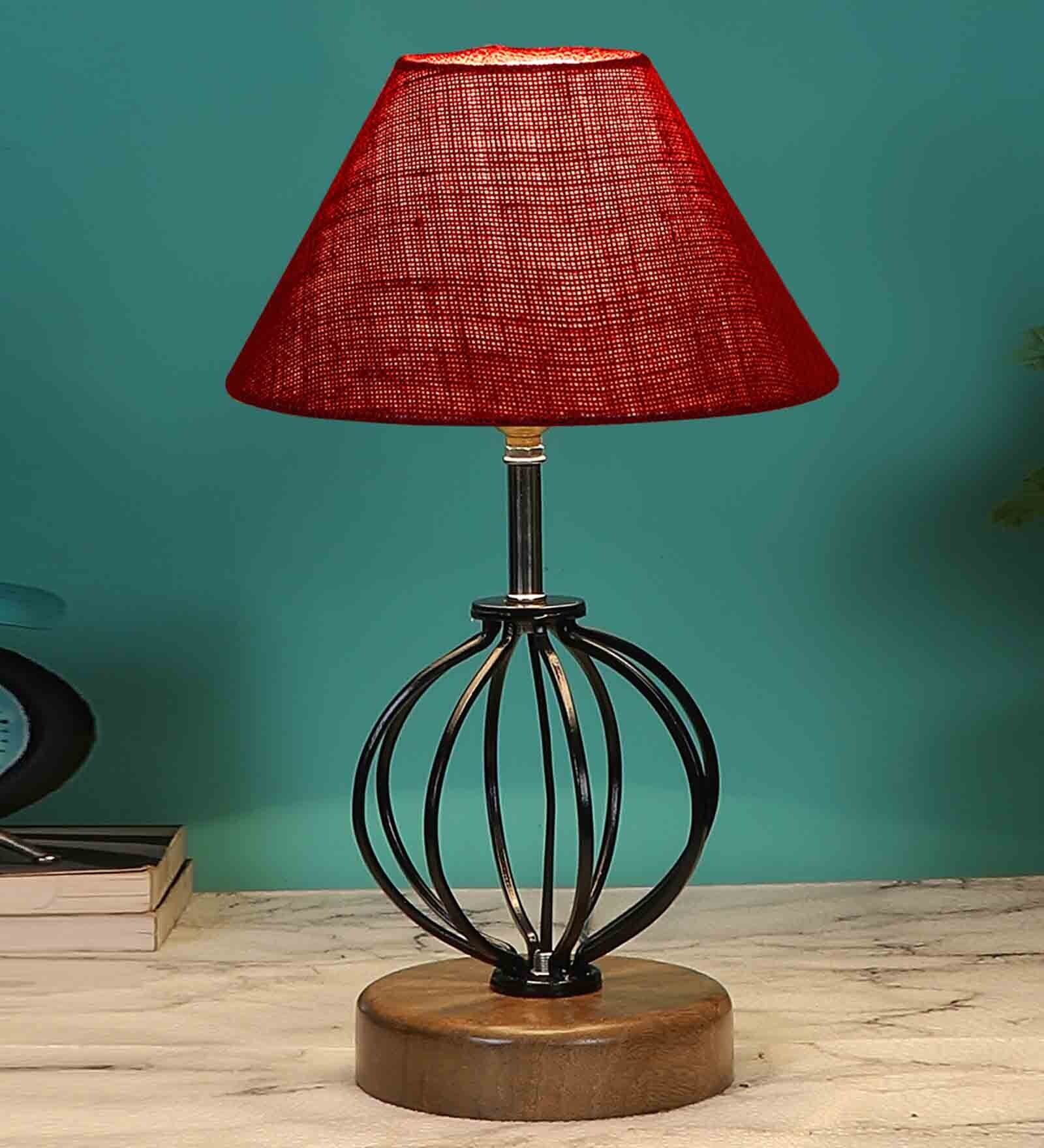 Maroon Shade Table Lamp With Shade Table Lamp With Wood & Iron Base