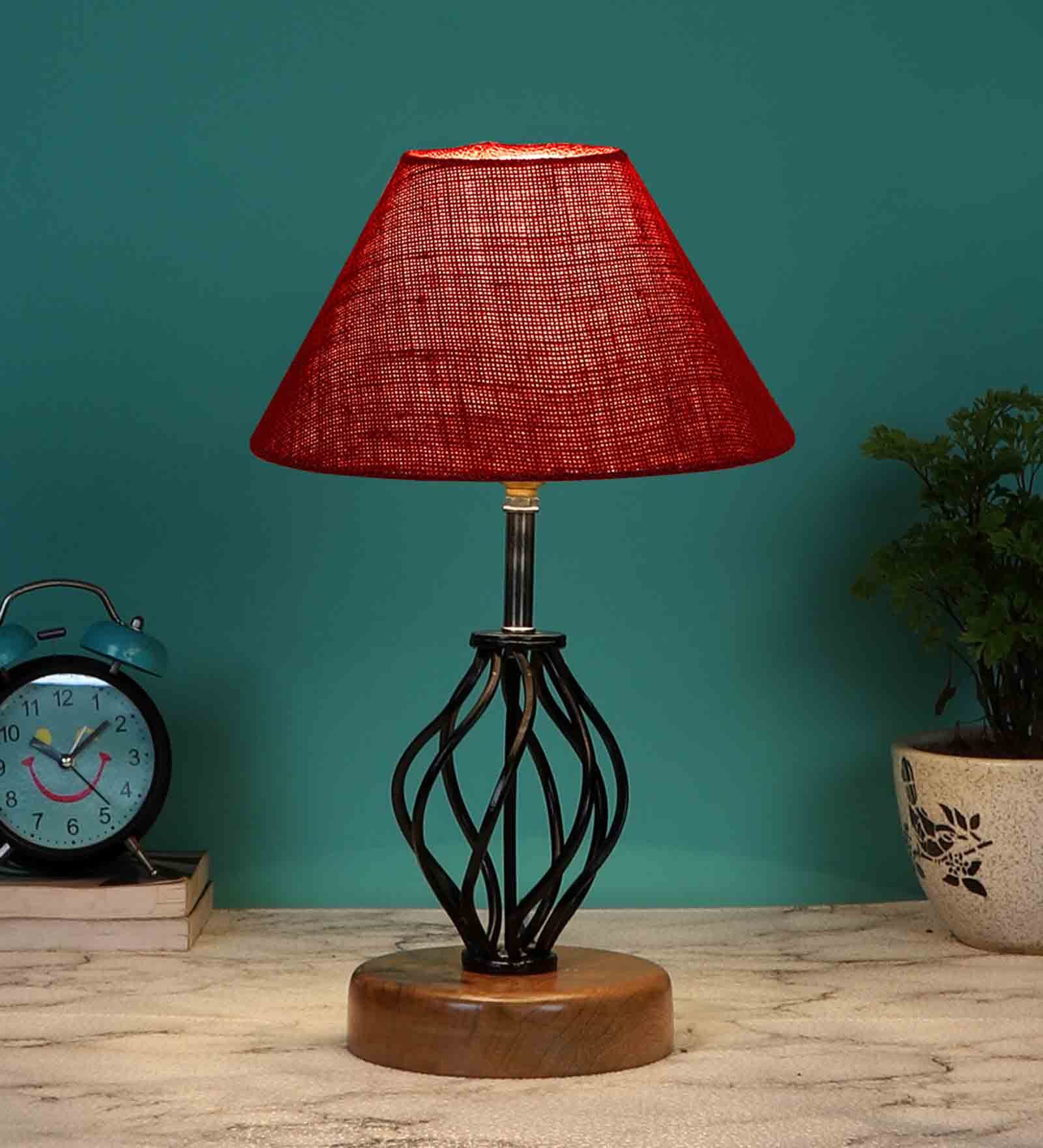 Maroon Shade Table Lamp With Shade Table Lamp With Wood & Iron Base