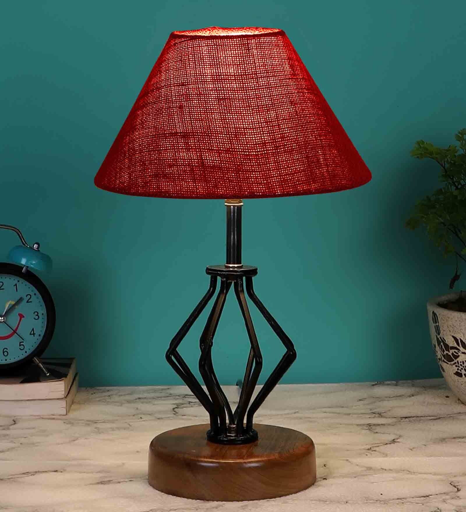 Maroon Shade Table Lamp With Shade Table Lamp With Wood & Iron Base