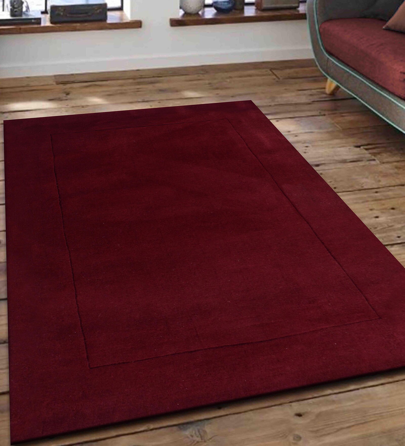 Maroon Solid Wool 3 ft x 5 ft Hand Tufted Carpet