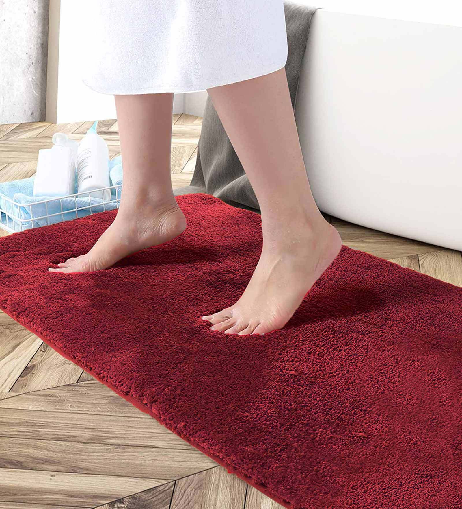 Maroon Solid Microfibre 36x24 Inches AntiSkid Bath Mat