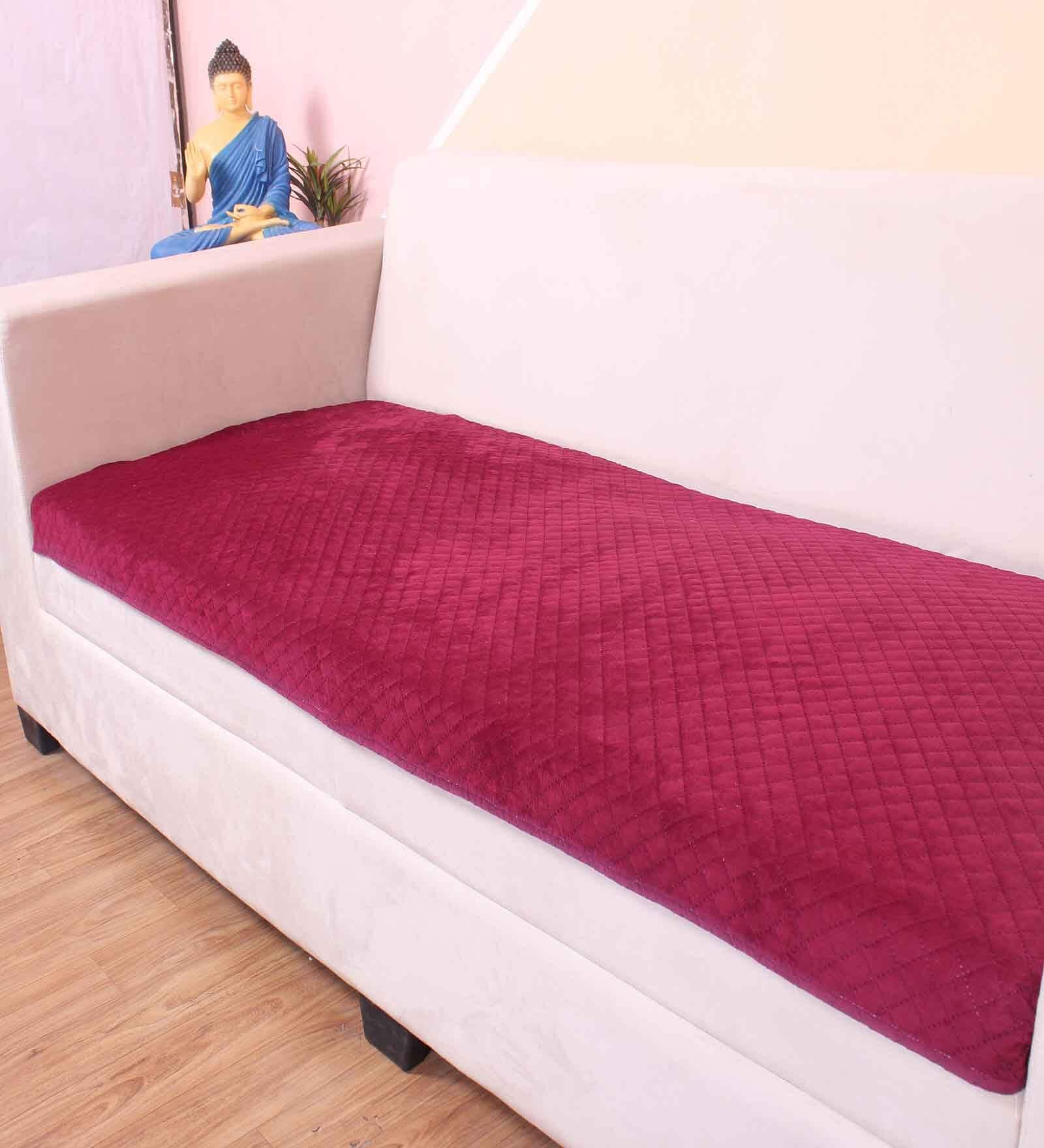 Maroon Solid Velvet 2 Seater Quilted Sofa Cover (Protector)