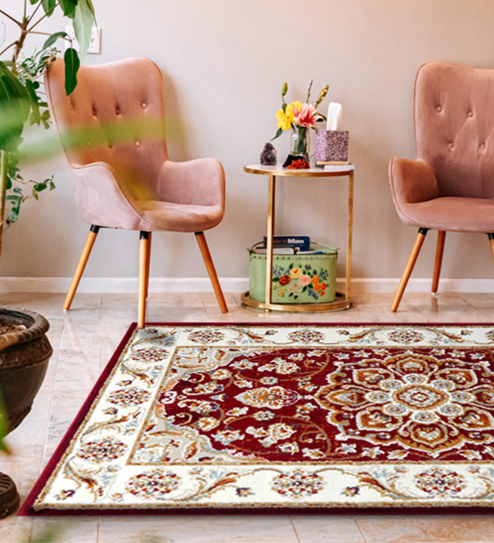 Maroon Persian Polypropylene 6 ft x 9 ft Machine Made Carpet