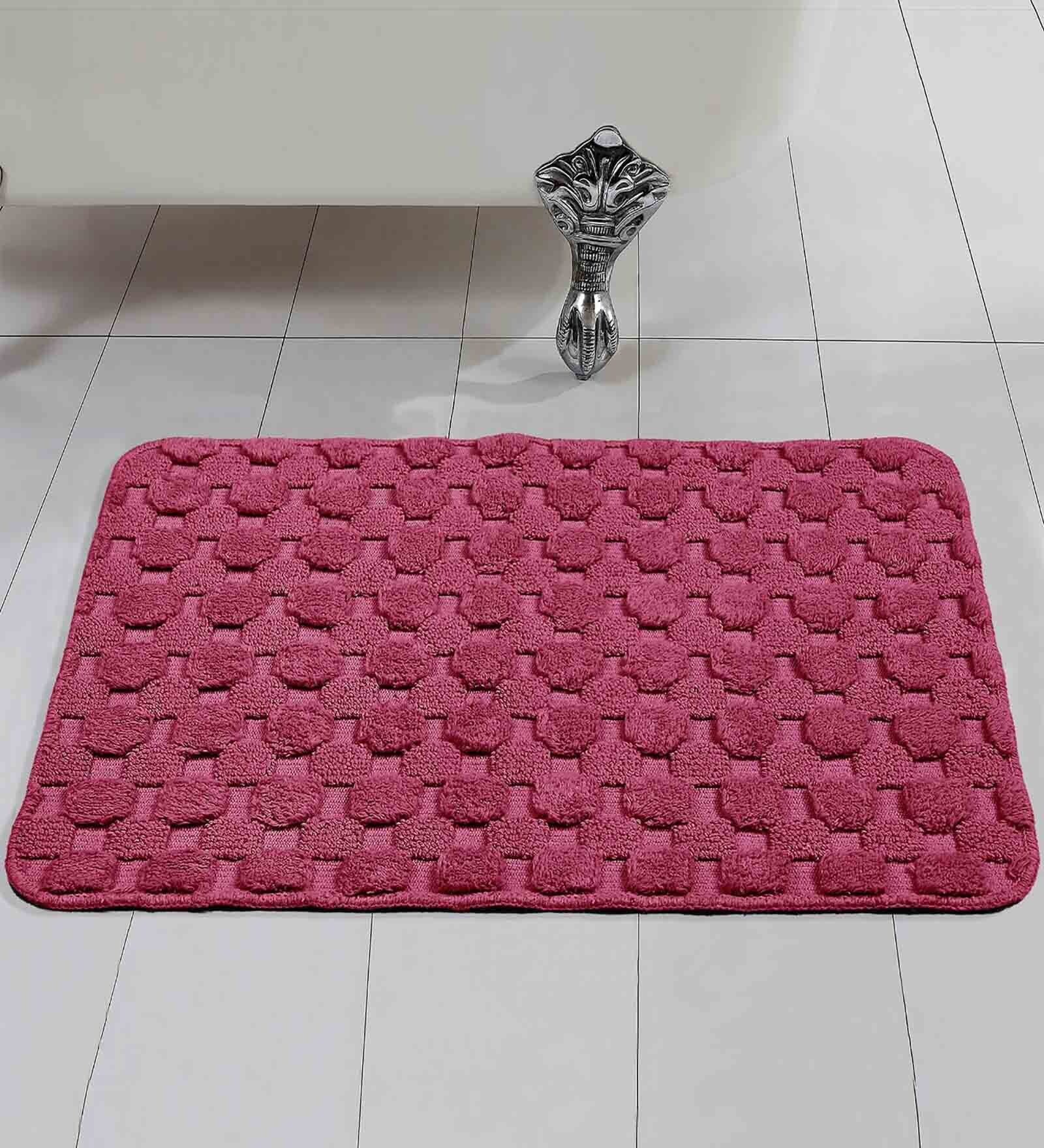 Maroon Geometric Cotton 17x25 Inches AntiSkid Bath Mat
