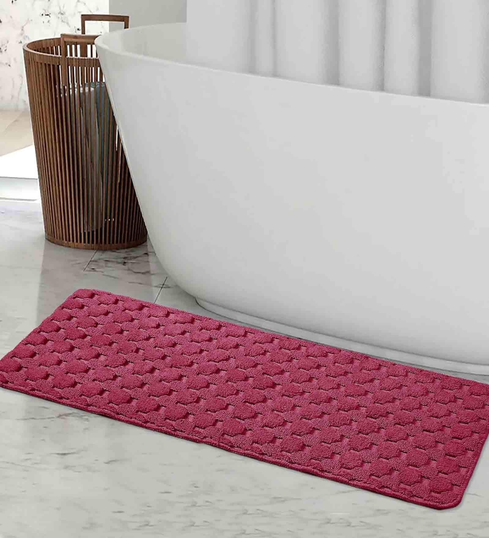 Maroon Geometric Cotton 17x39 Inches AntiSkid Bath Mat