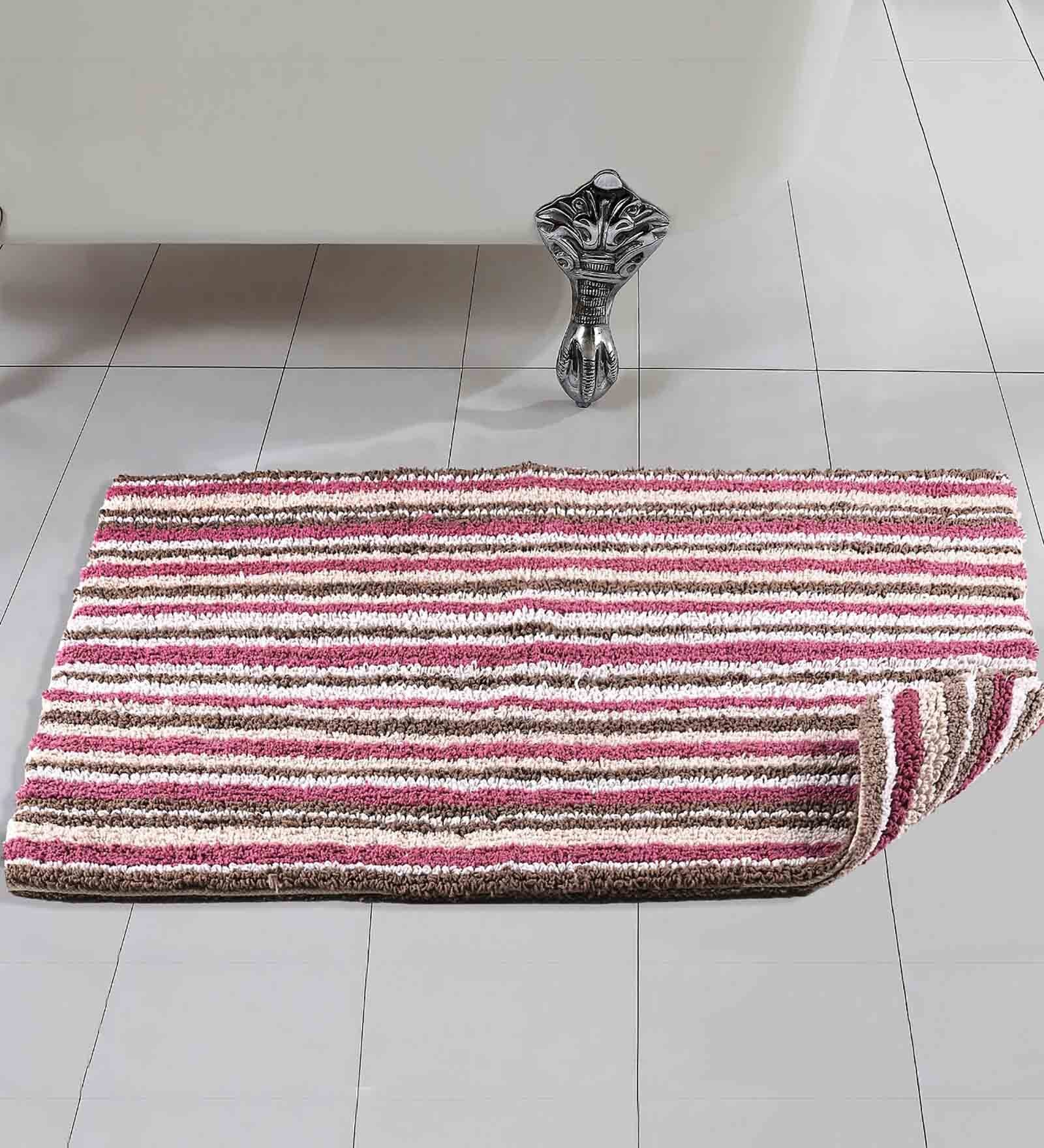 Maroon Stripe Cotton 19x27 Inches AntiSkid Bath Mat