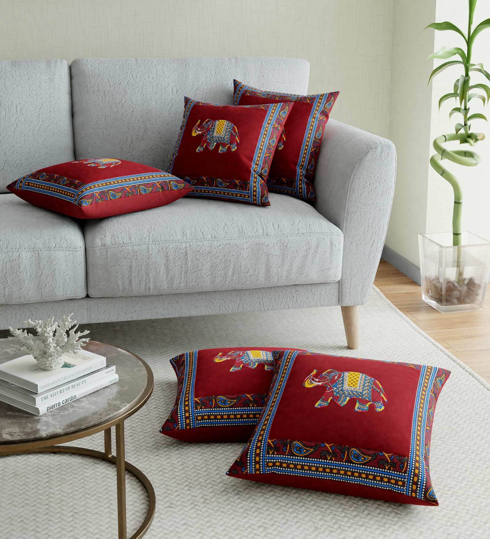 Maroon Traditional Cotton Embroidered Cushion Cover