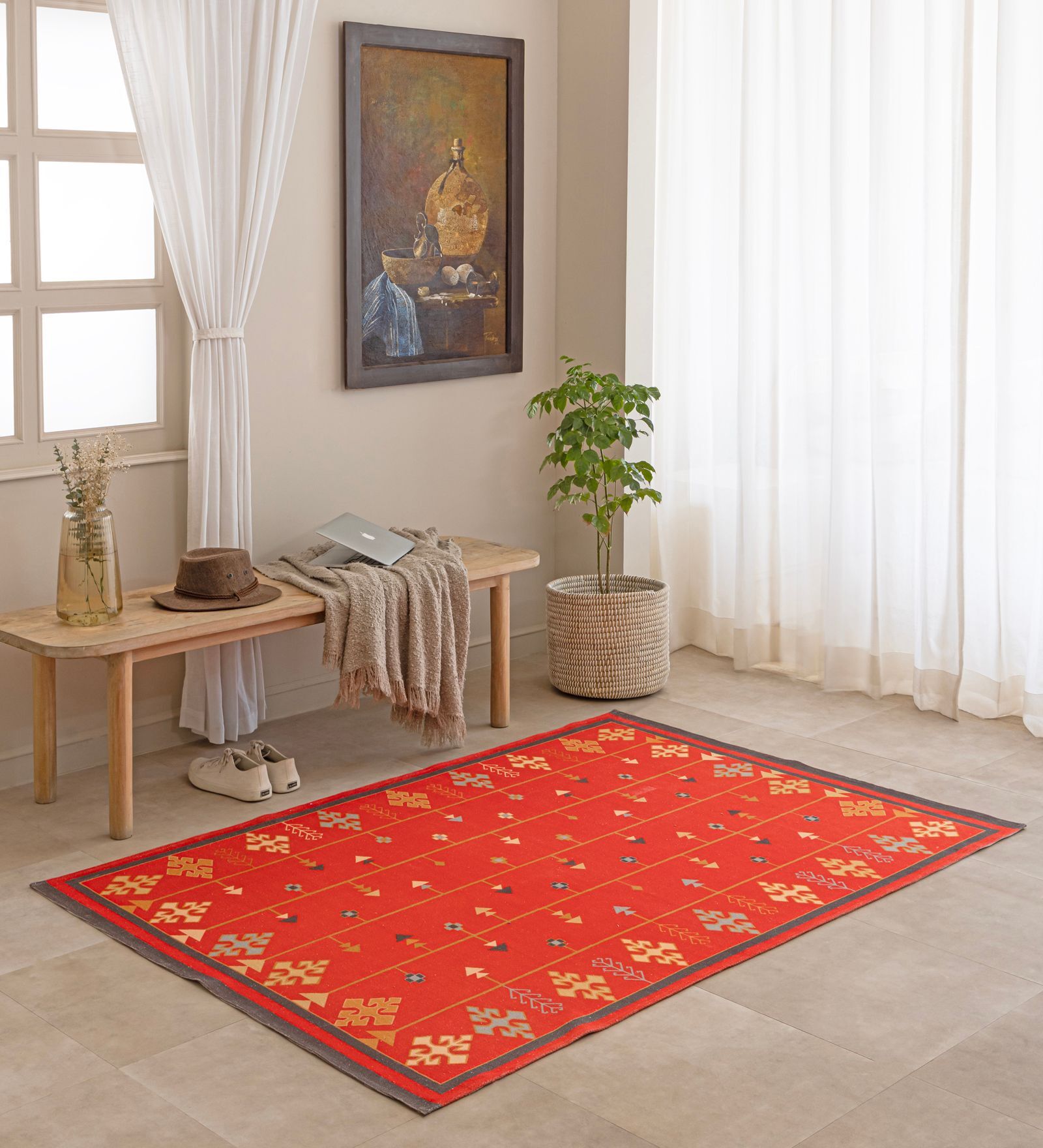 Maroon Traditional Hand Woven 5 Ft X 3 Ft  Dhurrie