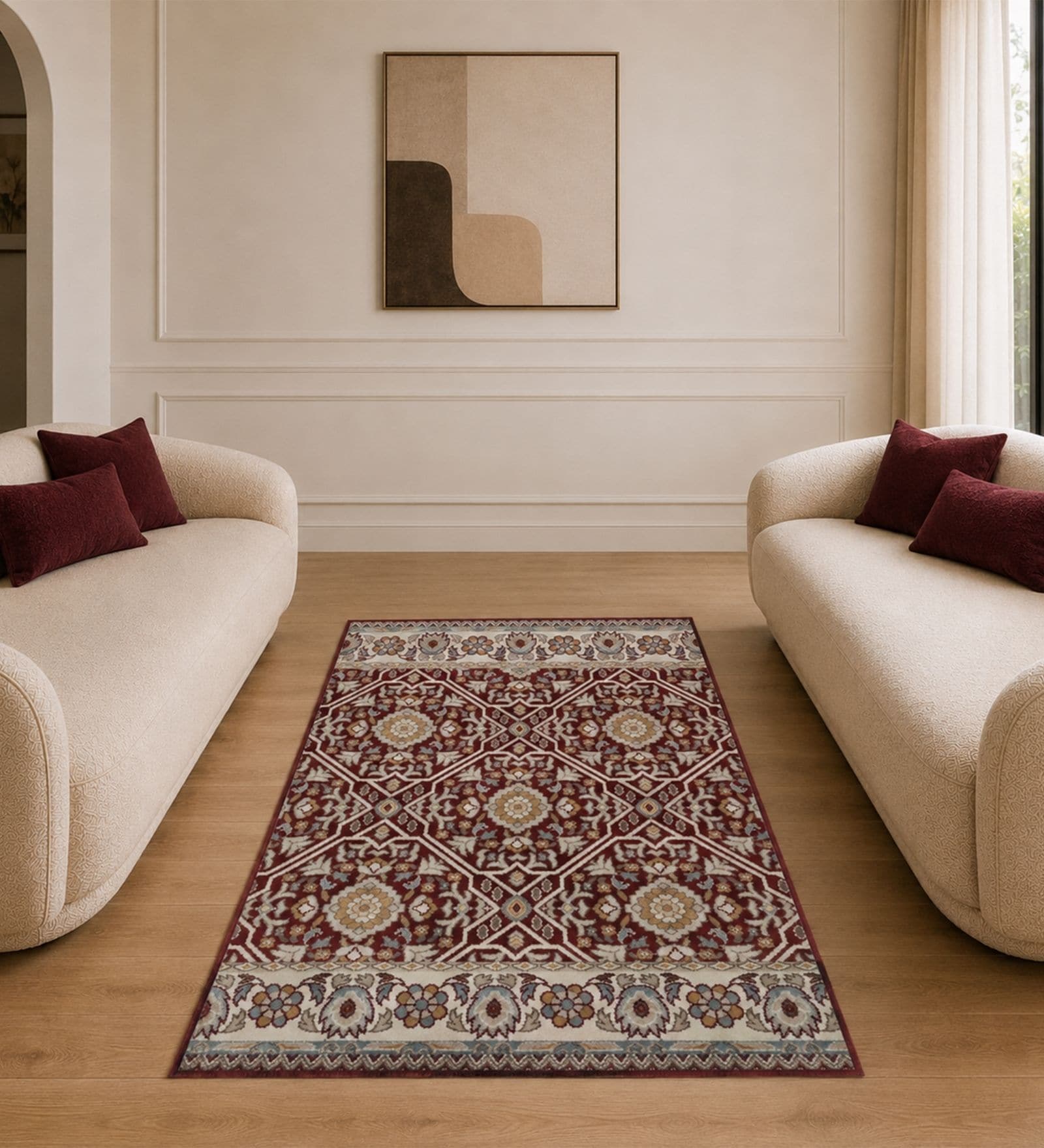 Maroon Traditional PP Heatset 5 x 7 Feet  Machine -Made Carpet