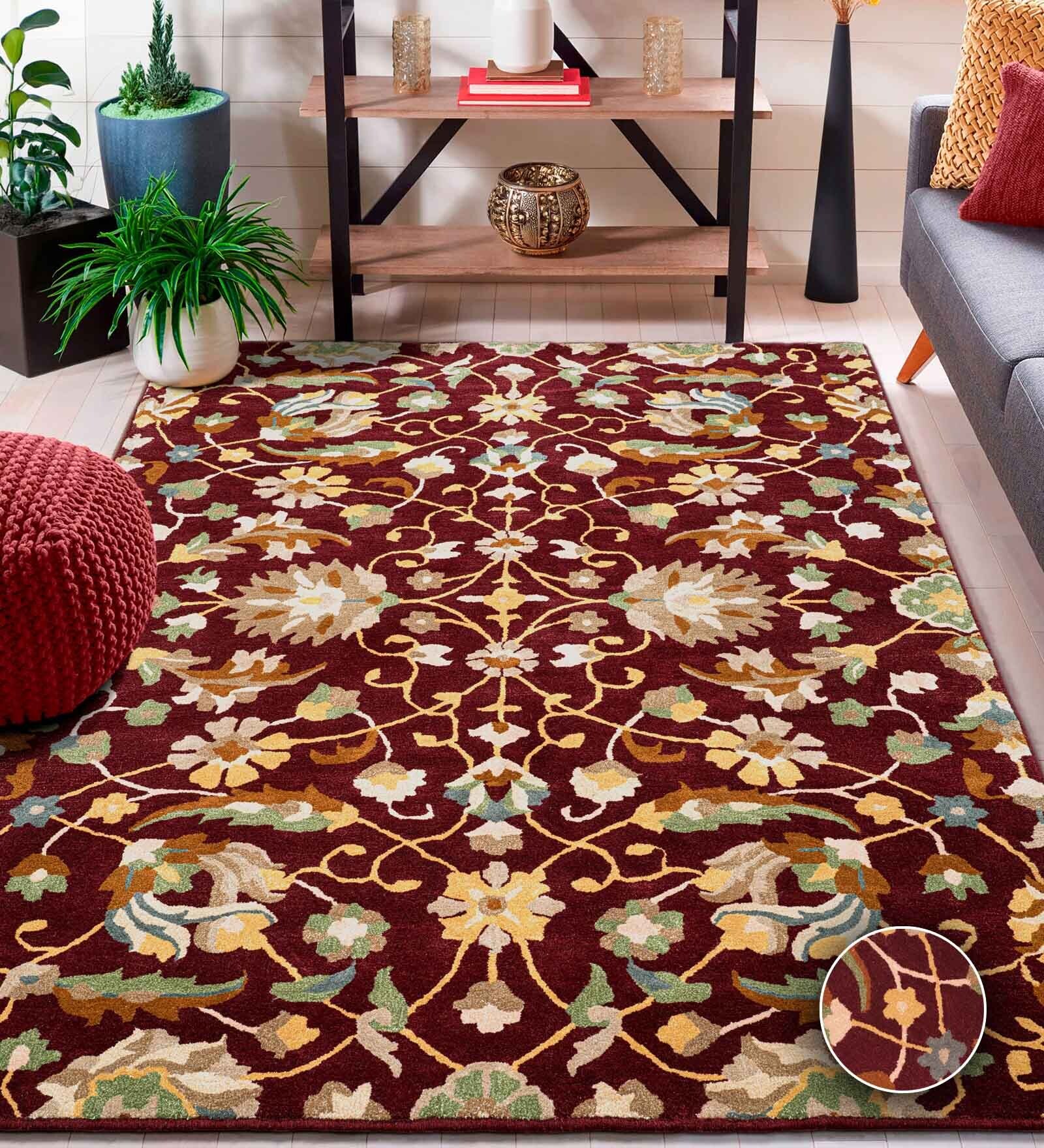 Maroon Traditional Wool Blend 5' X 7' Hand Tufted Carpet Maroon Traditional Wool Blend 5' X 7' Hand Tufted Carpet