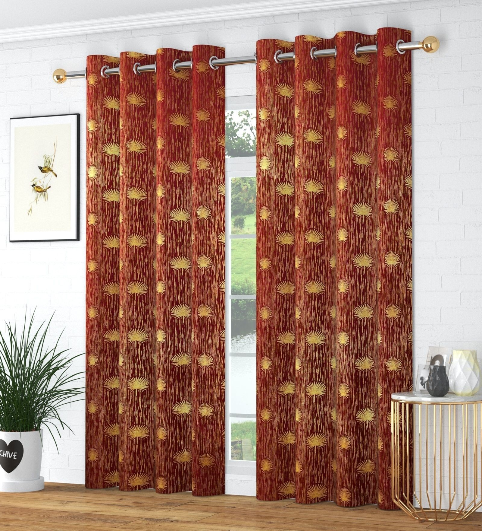 Maroon Velvet Abstract 7 Foot Ring Top Door Curtain