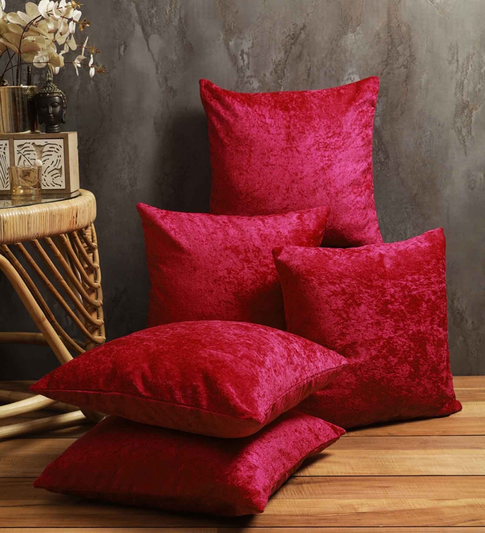 Maroon Velvet Solid 16x16 inches Cushion Cover (5Pc)