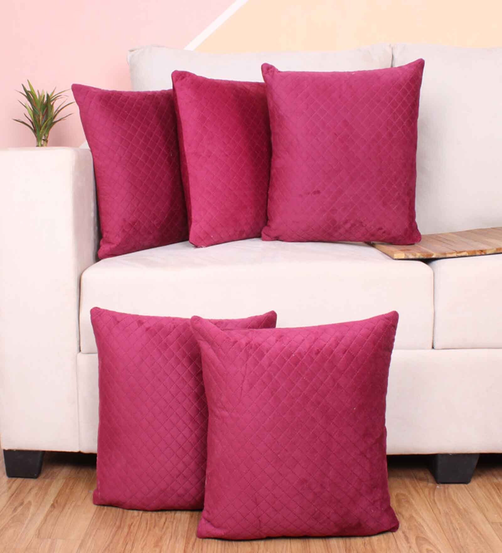 Maroon Velvet Solid 16x16 inches Cushion Covers (Pack of 5)