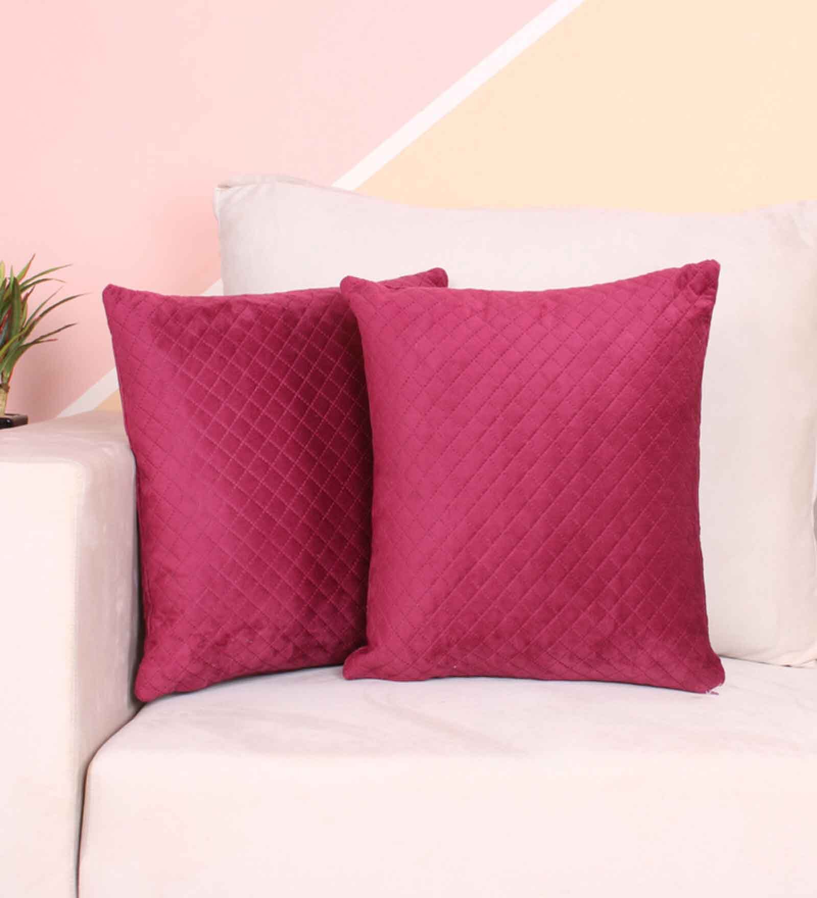 Maroon Velvet Solid 24x24 inches Cushion Covers (Pack of 2)