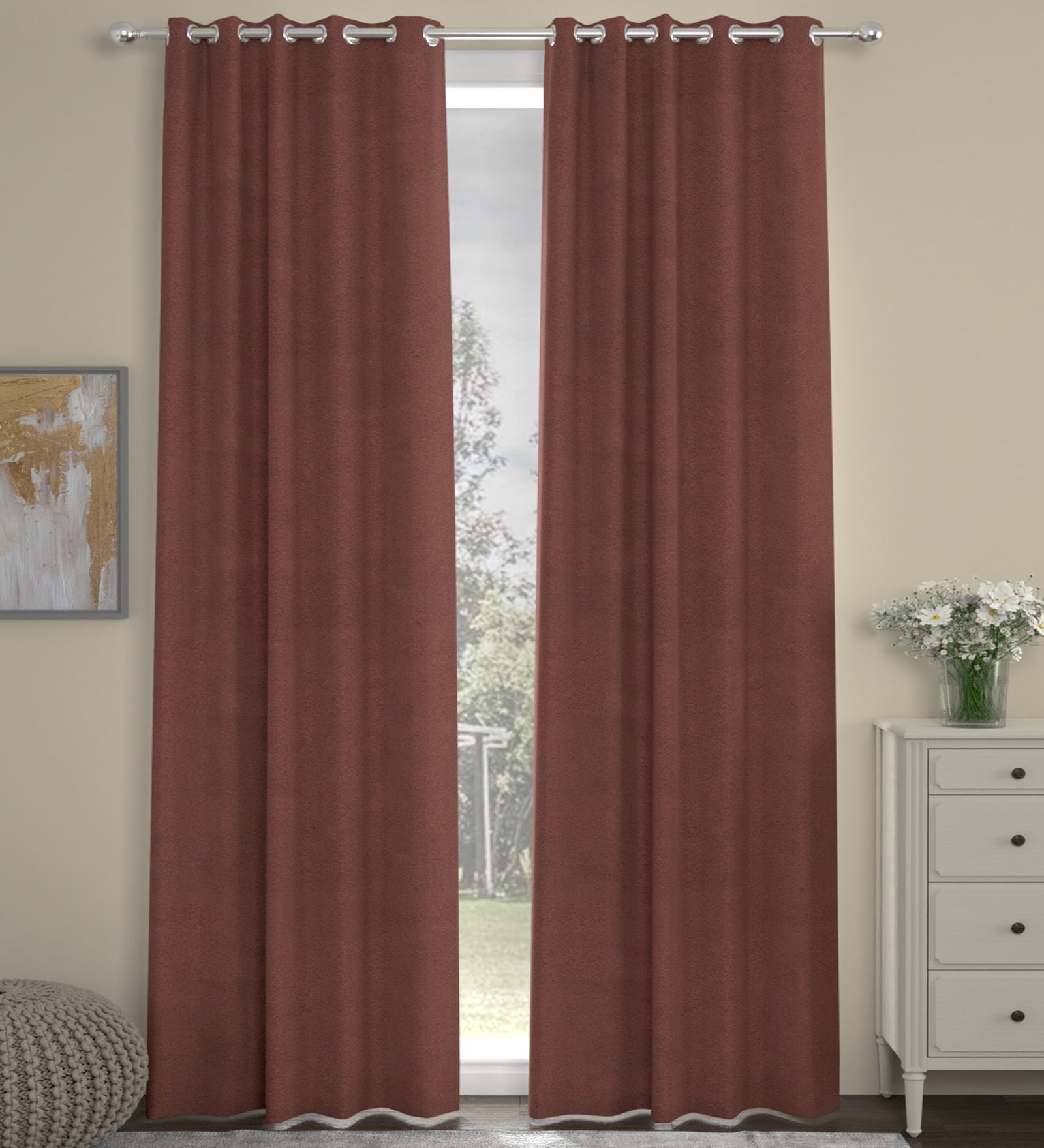 Maroon Velvet Solid 7ft Regular Eyelet Door Curtains (2 Pc)