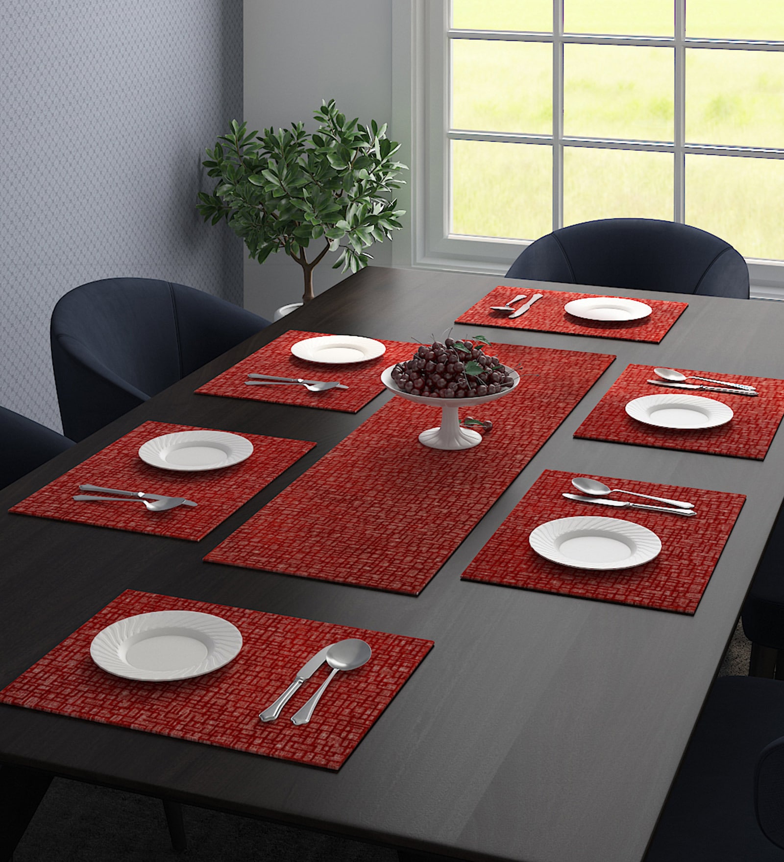 Kylo (18x13) Red Polyester (Set of 7) Table Linen Set