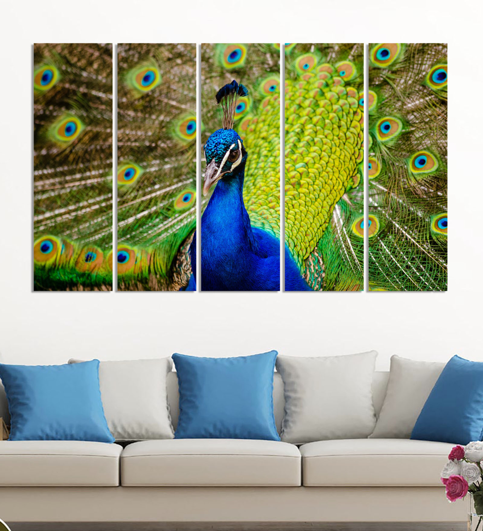 Green Wood Multiple Frames Beautiful Peacock Art Panels