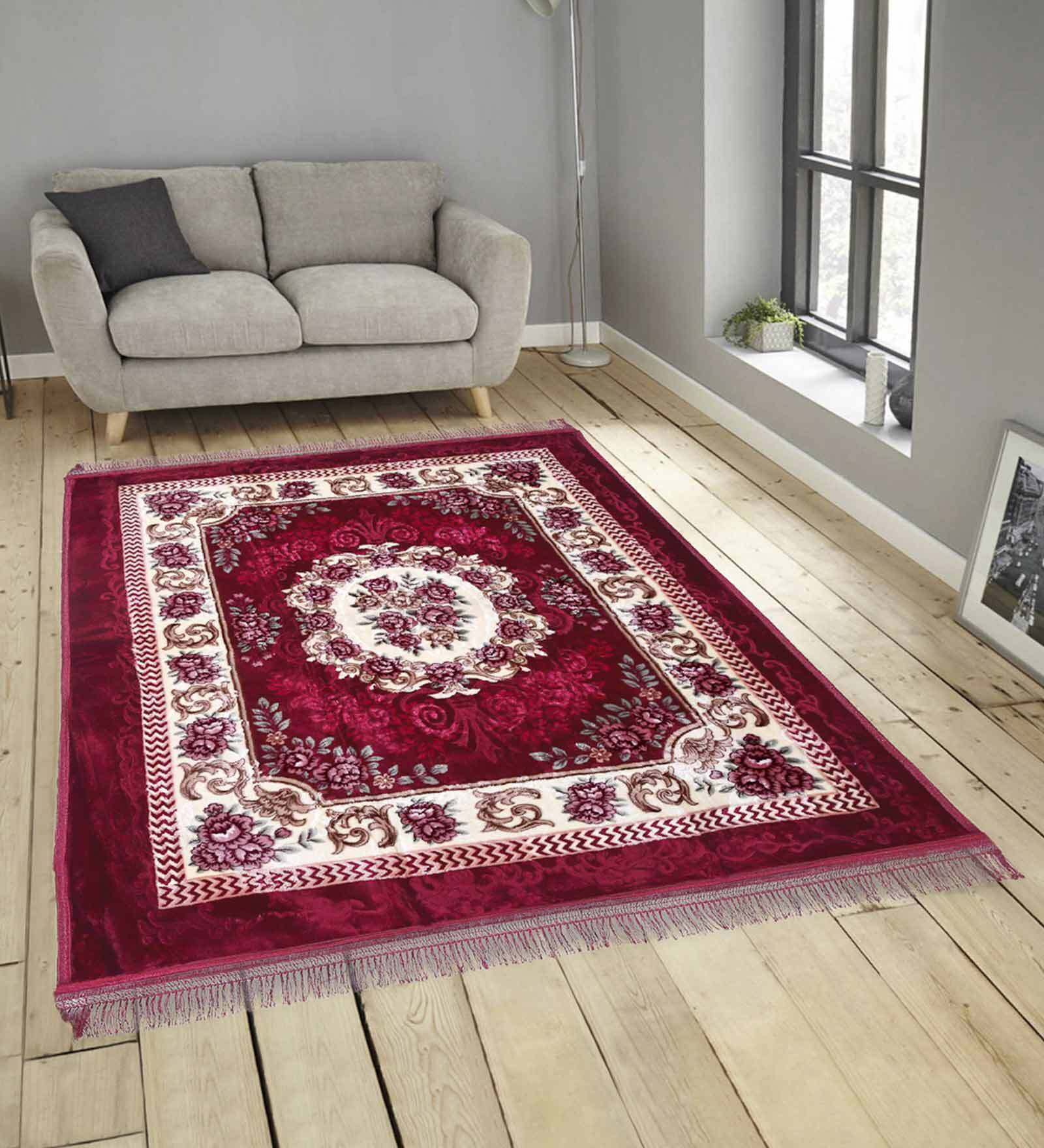 Maroon Wool Floral 4 ft x 6 ft Hand Tufted Carpet
