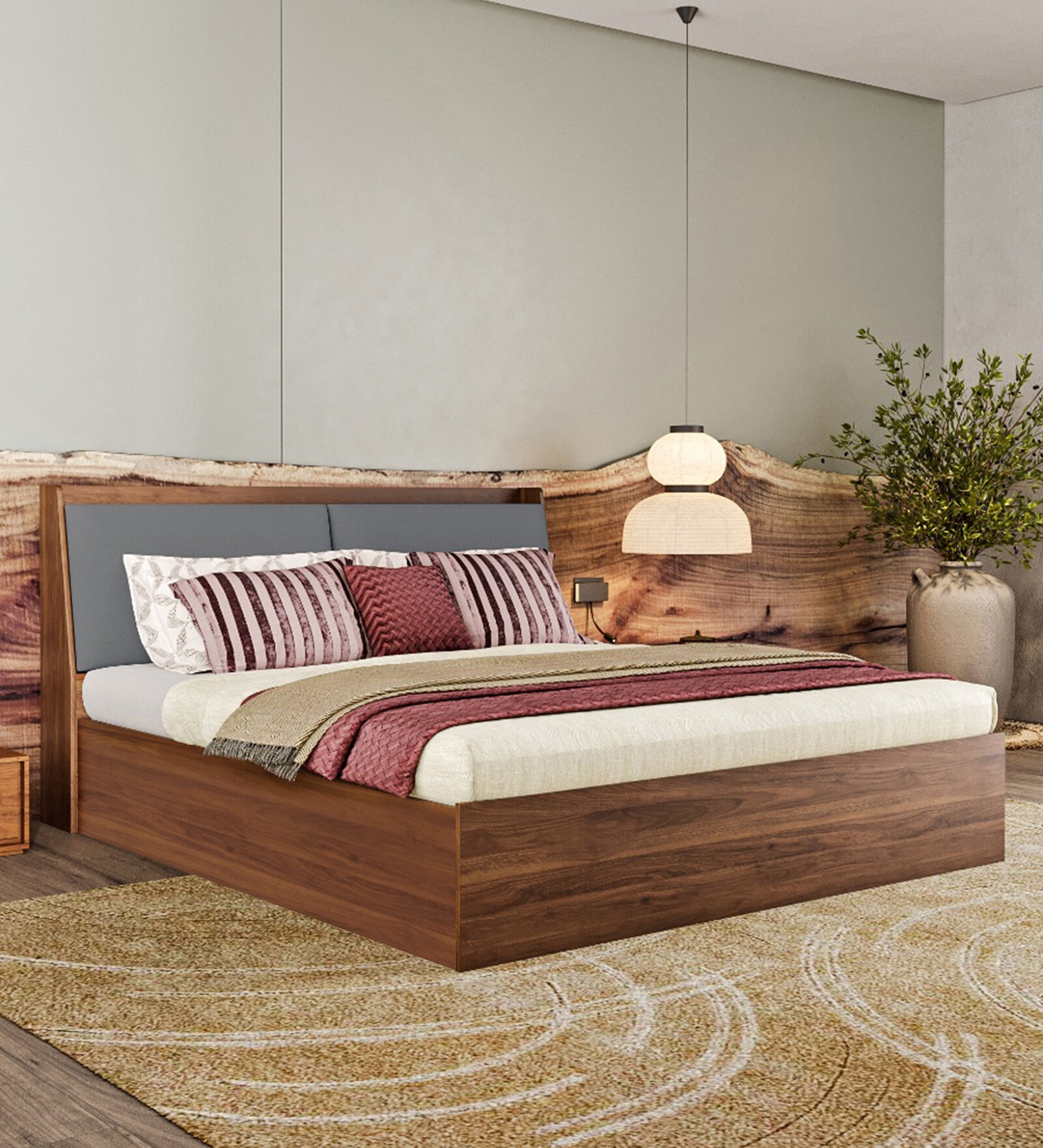Mars King Size Bed In Columbian Walnut Colour With Box Storage