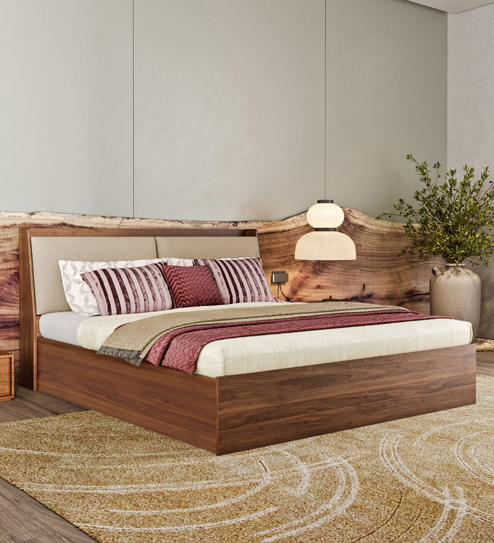 Mars King Size Bed In Columbian Walnut Colour With Hydraulic Storage