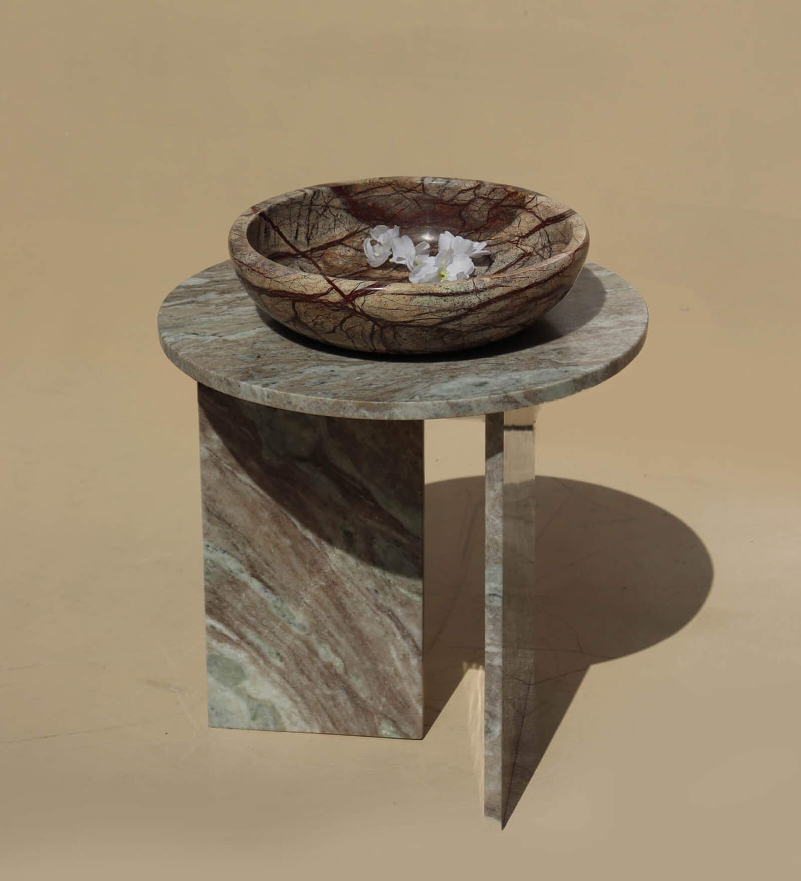 Mars Marble End Table in Beige & Cream Colour