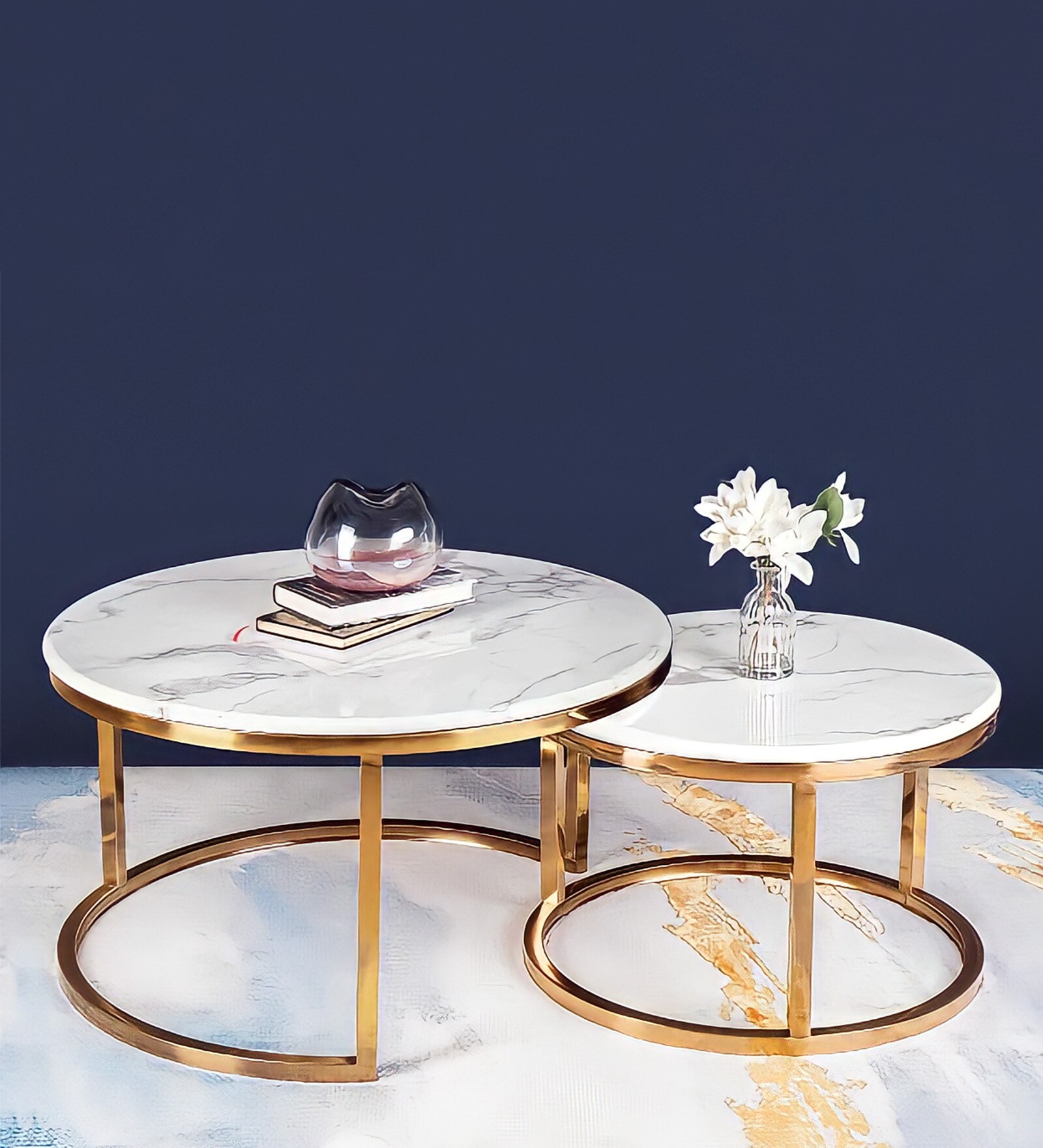 Mars Metal Nest of Tables in White Finish (Set Of 2)