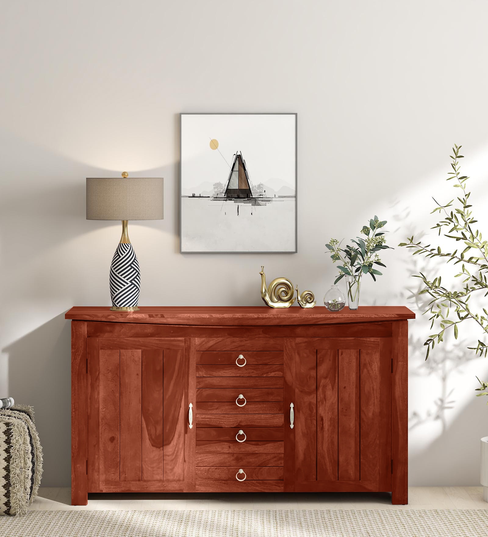 Marsala Sheesham Wood Sideboard in Scratch Resistant Honey Oak Finish
