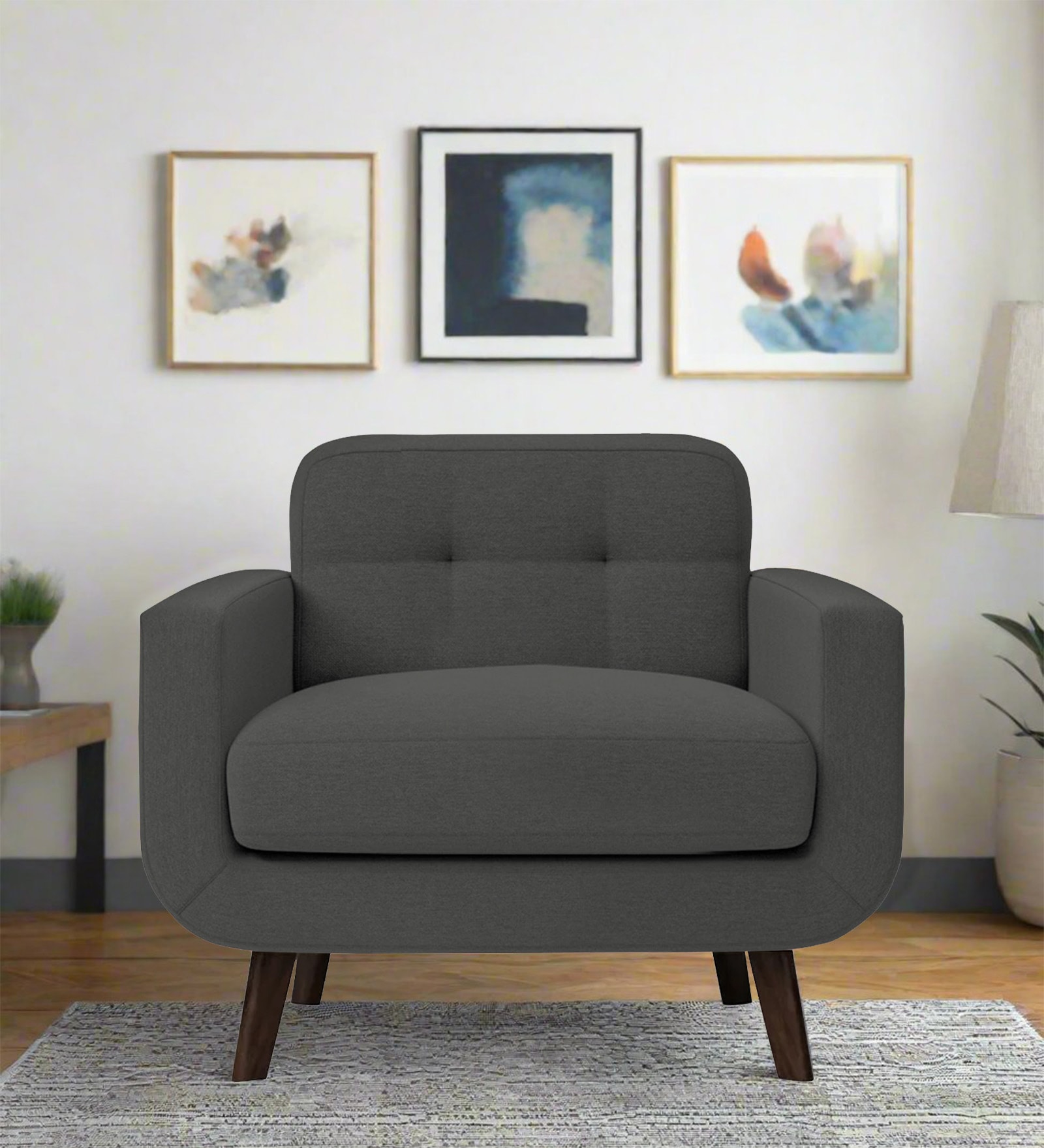 Marsela Fabric 1 Seater Sofa in Charcoal Grey Colour