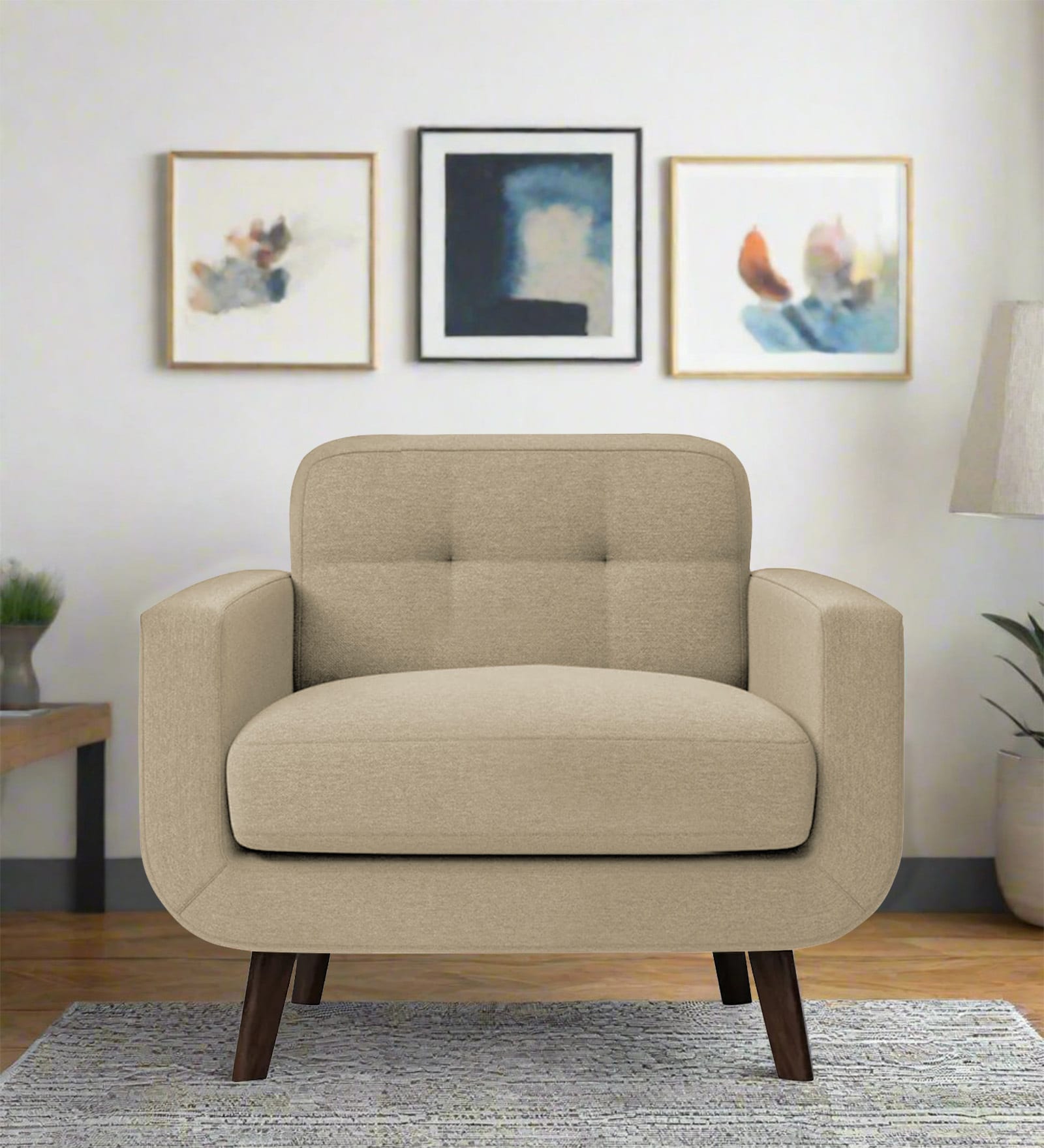 Marsela Fabric 1 Seater Sofa in Honey Beige Colour