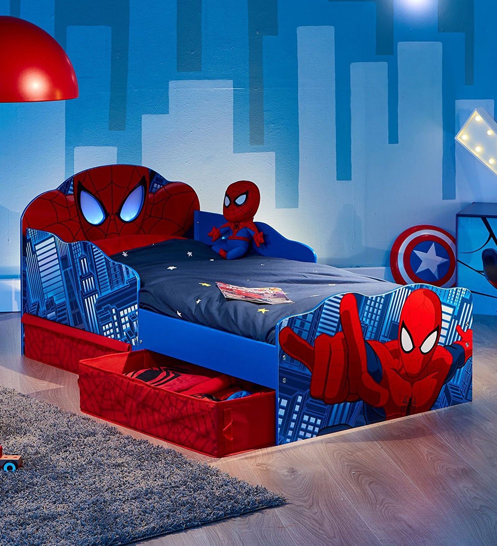 Buy Marvel SpiderMan Toddler Bed with Lightup Eyes & Storage in Multi
