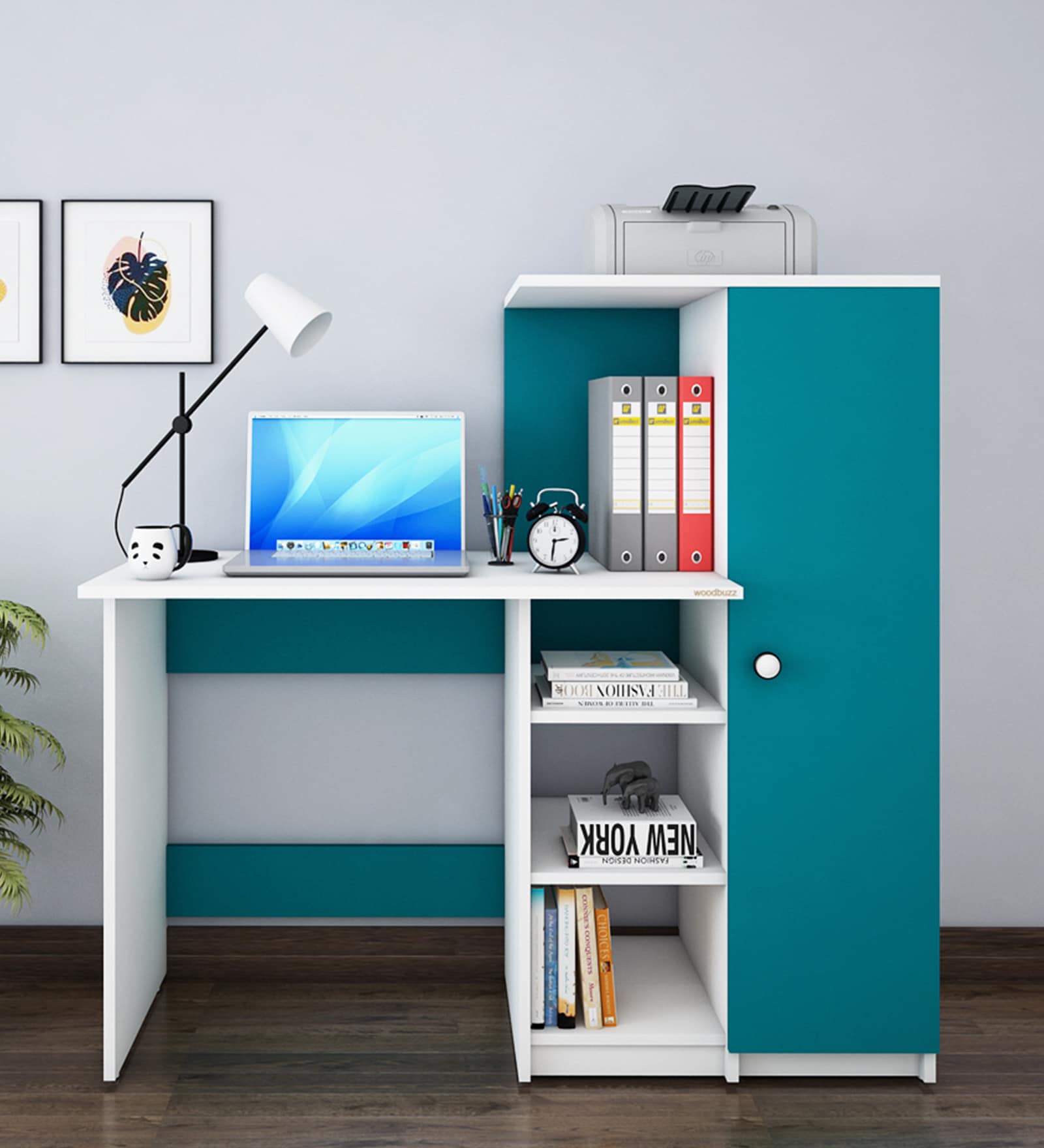 Marvel Study Table in Frosty White And Ocean Green Finish