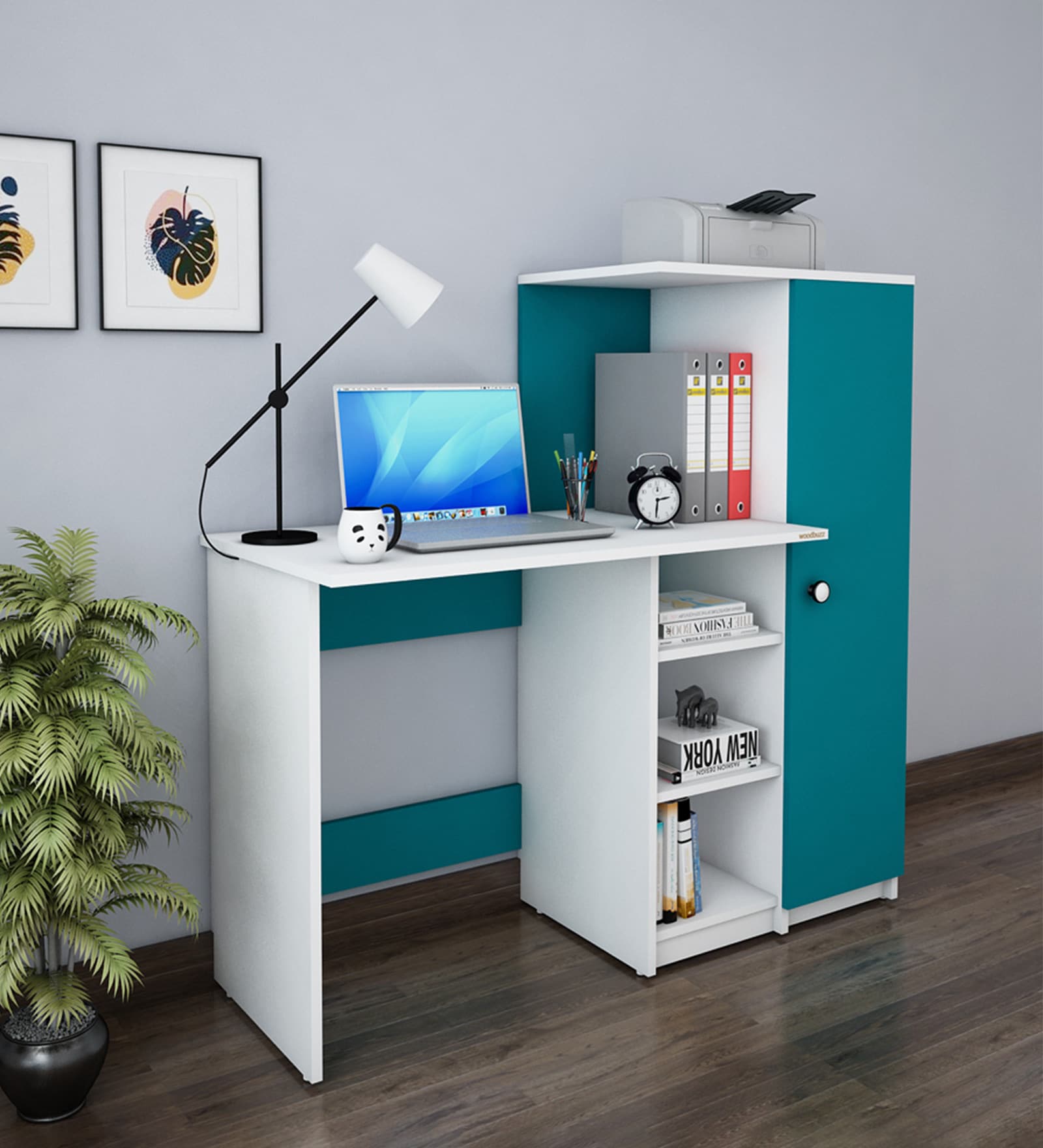 Buy Marvel Hutch Desk in Frosty White And Ocean Green Finish Online ...