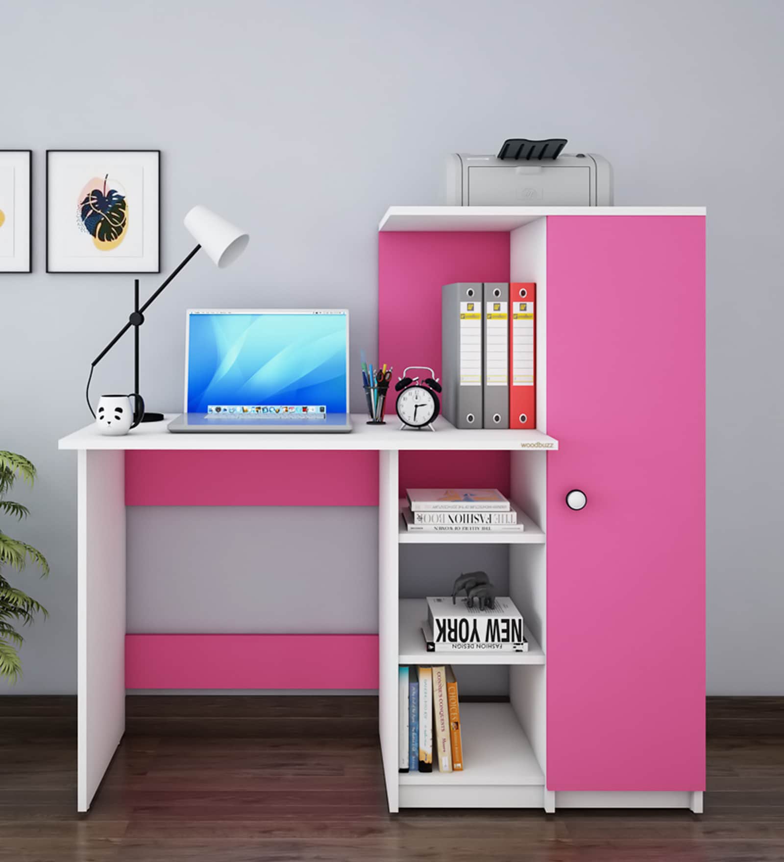 Marvel Writing Table In Frosty White And Pink Finish