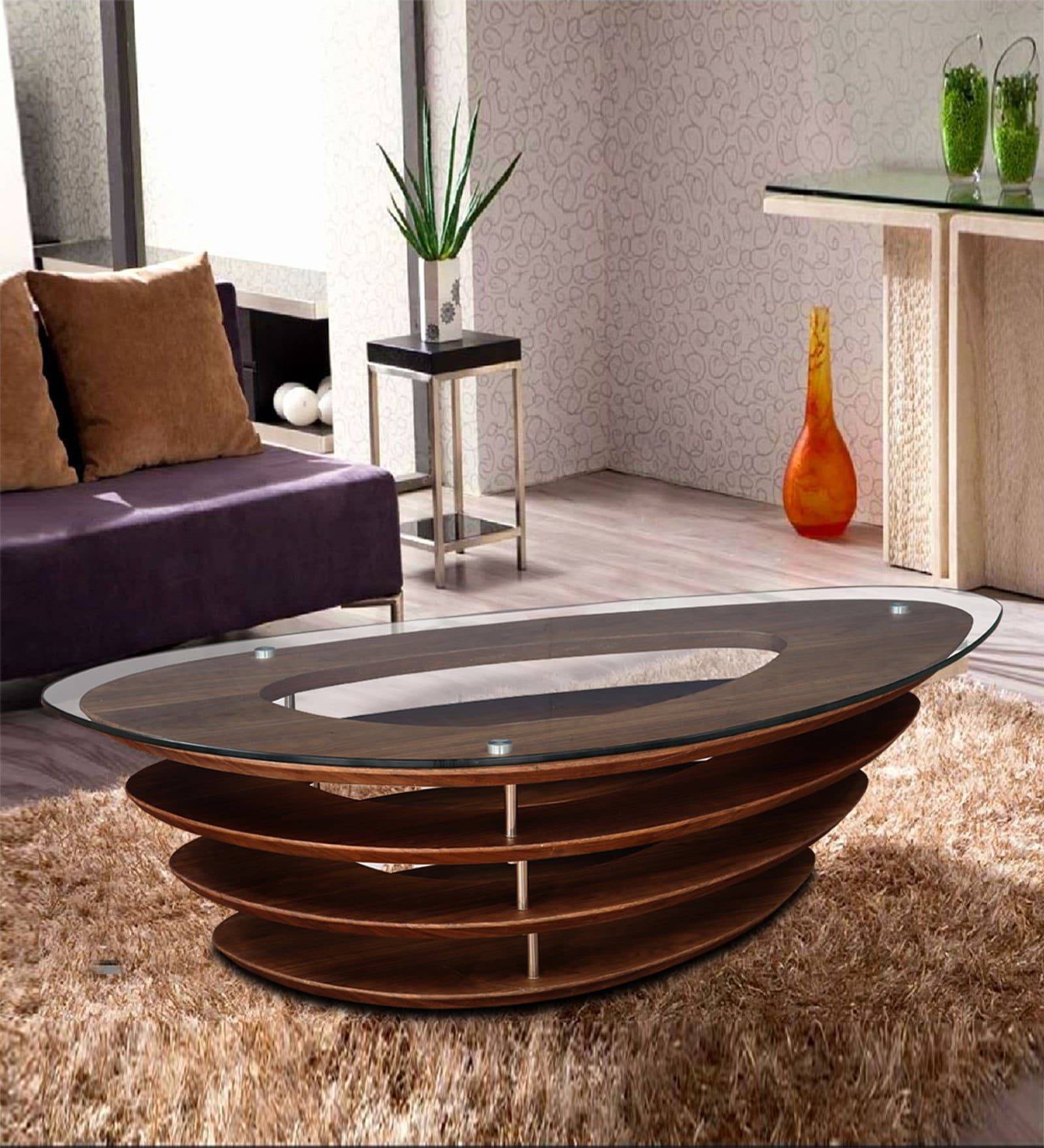 Buy Marvella Glass Top Center Table in Brown Finish at 75 OFF by