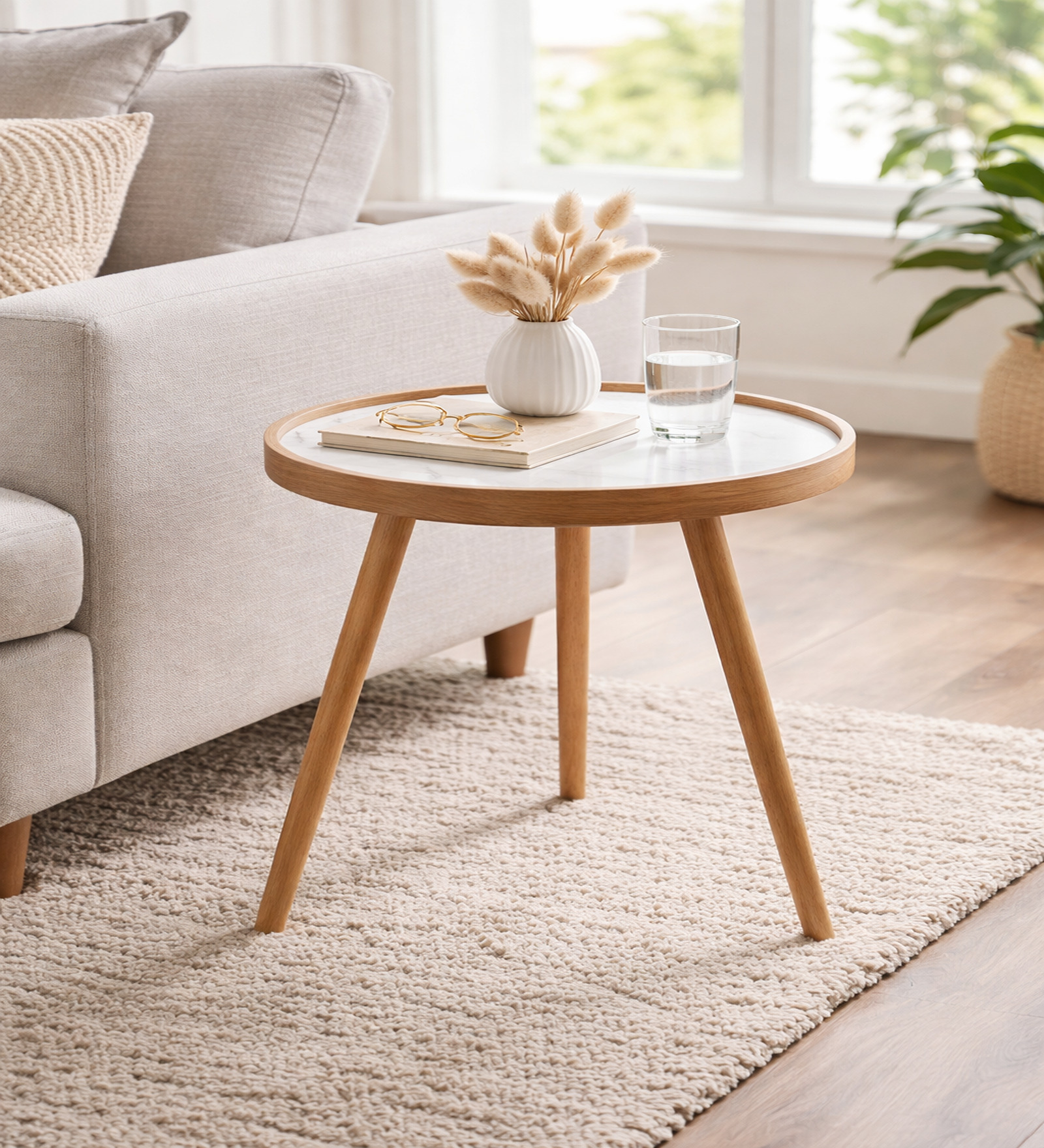 Marwood Medium End Table In White & Brown Finish